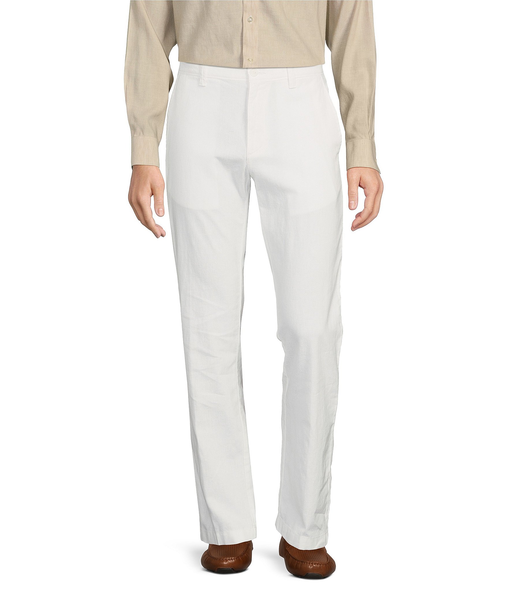 Roundtree & Yorke Andrew Straight Fit Flat Front Solid Linen Blend Pants |  Dillard's