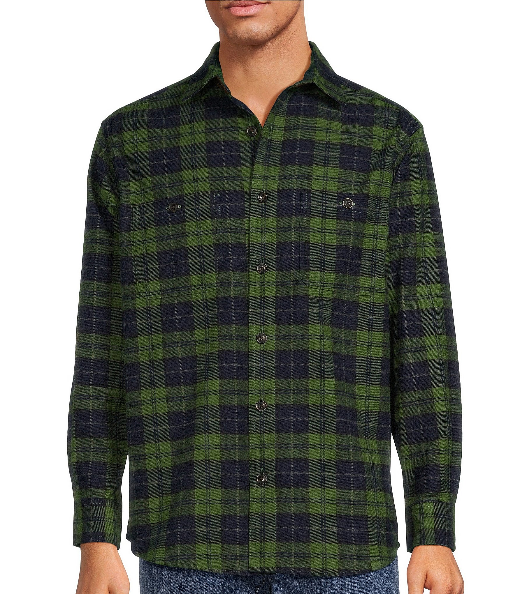 Roundtree & Yorke Big & Tall Long Sleeve Heavy Twill Medium Plaid Sport ...