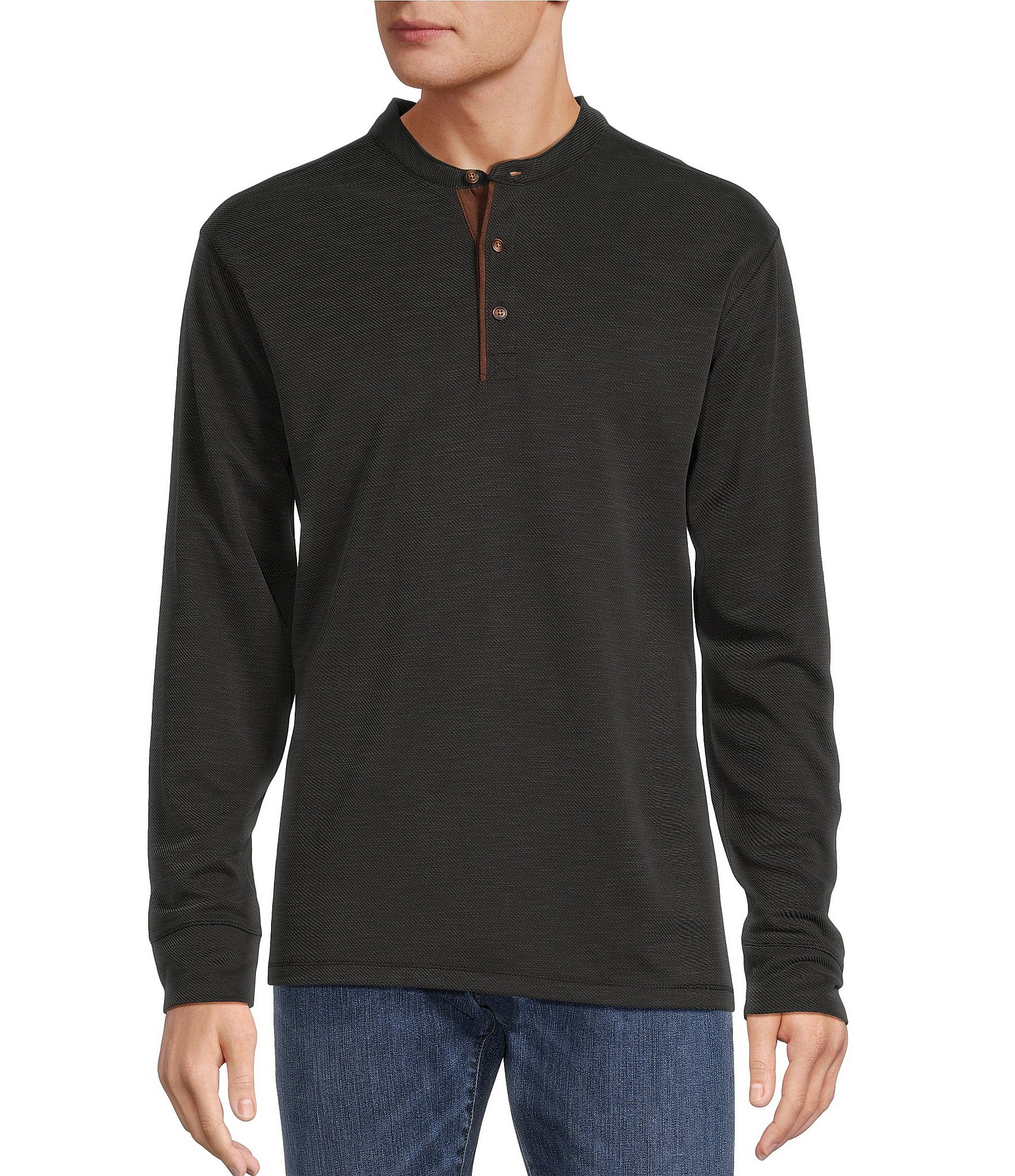 Roundtree & Yorke Big & Tall Long Sleeve Polynosic Solid Henley T-Shirt ...