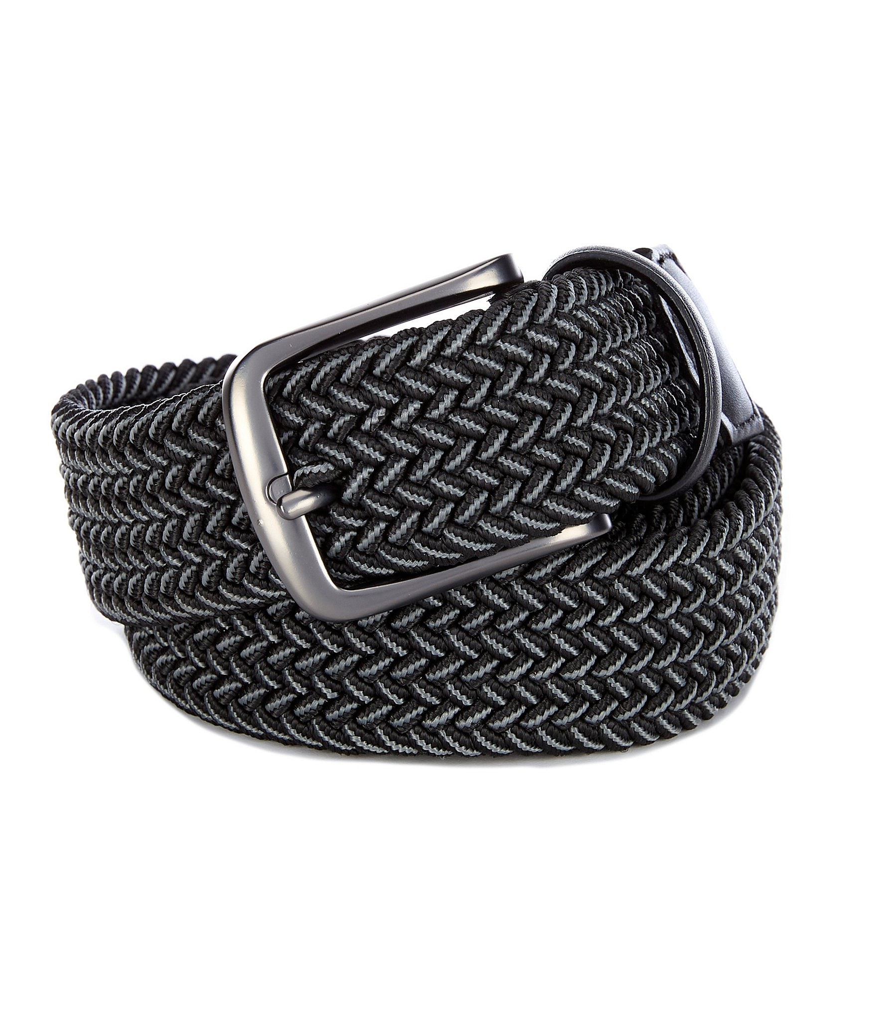 Men's Big & Tall Woven Stretch Leather Belt