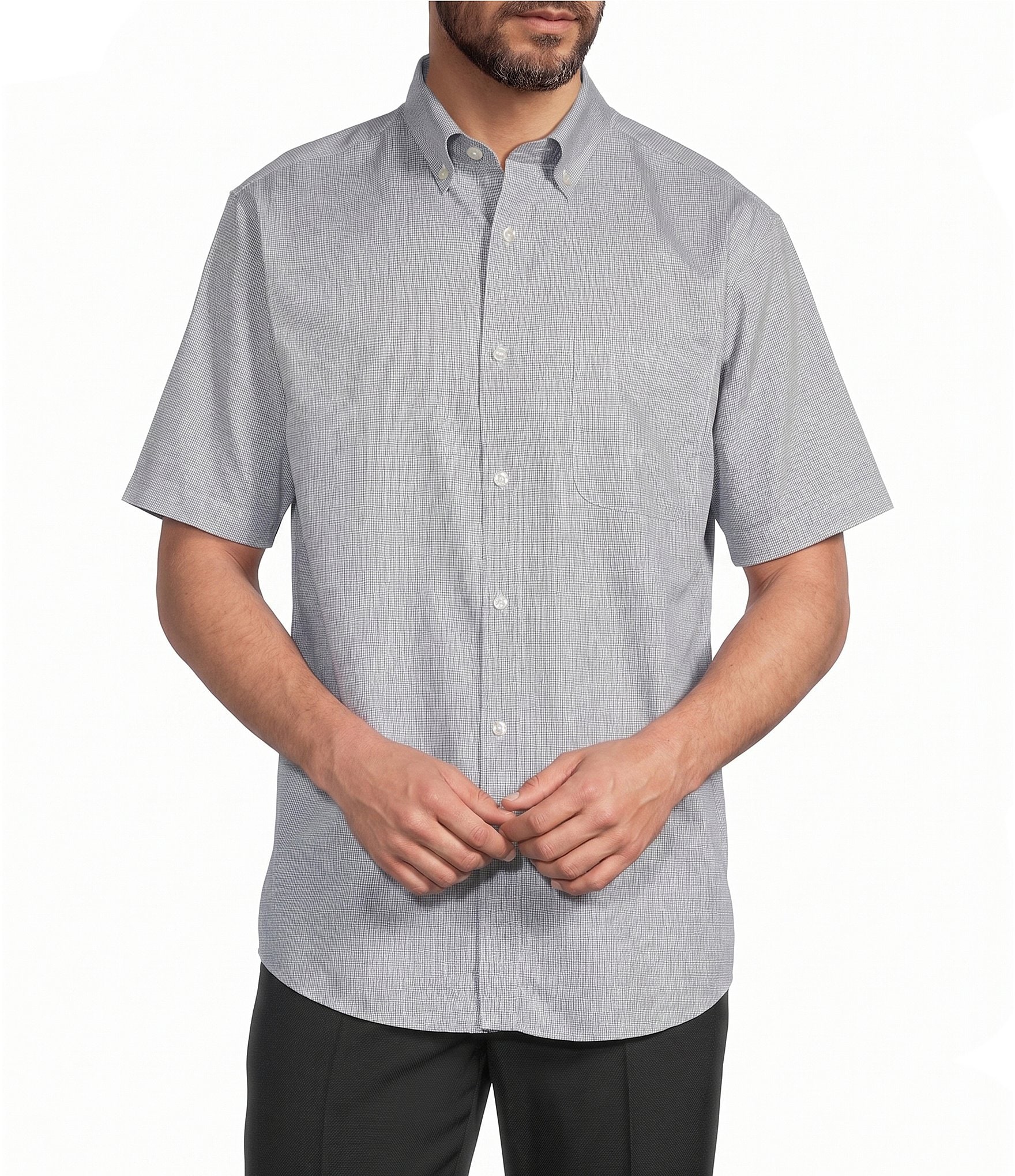 Roundtree & Yorke Big & Tall Non-Iron Short Sleeve Solid Dobby Sport Shirt