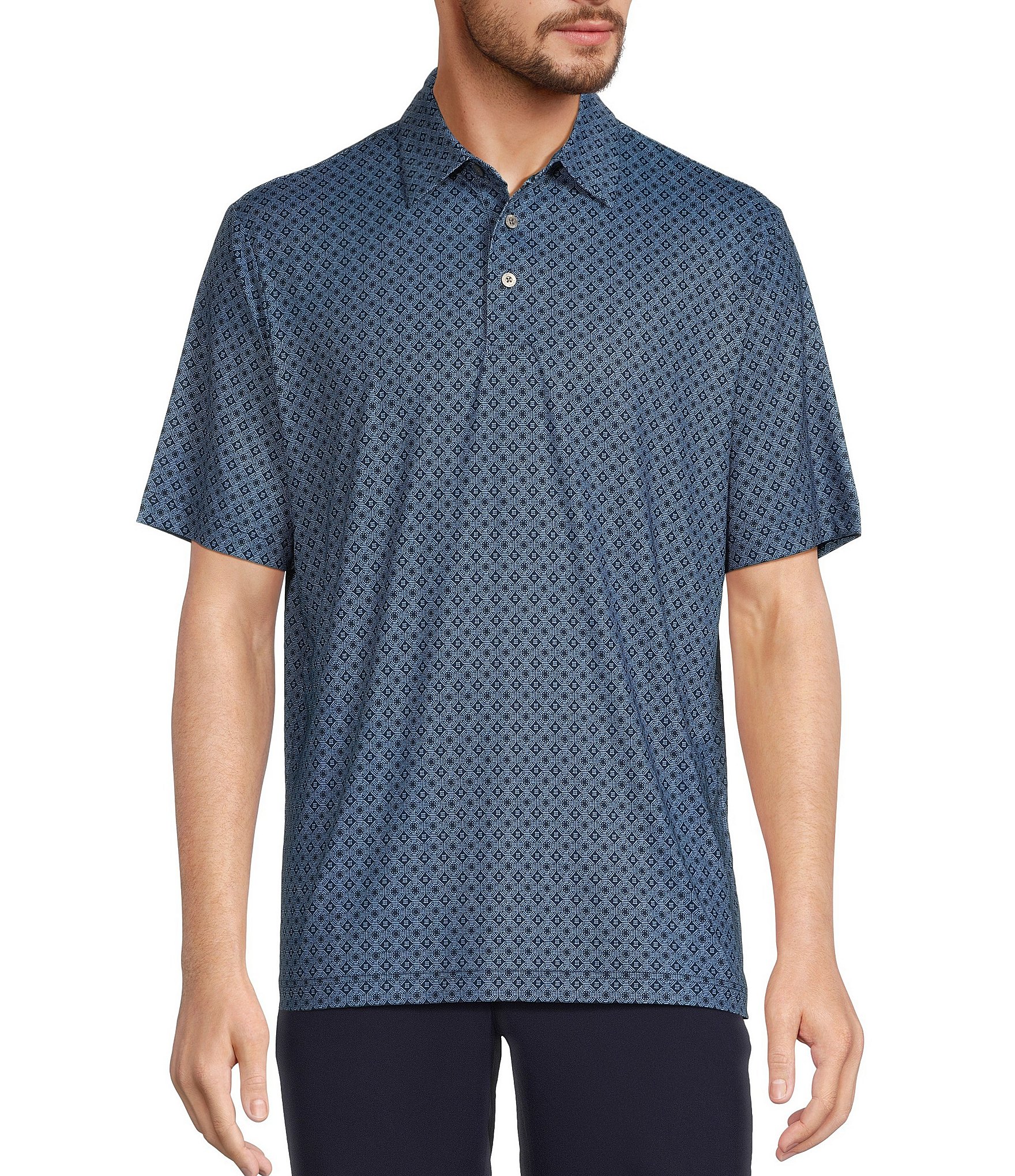 Roundtree & Yorke Big & Tall Performance Short Sleeve Medallion Print Polo Shirt