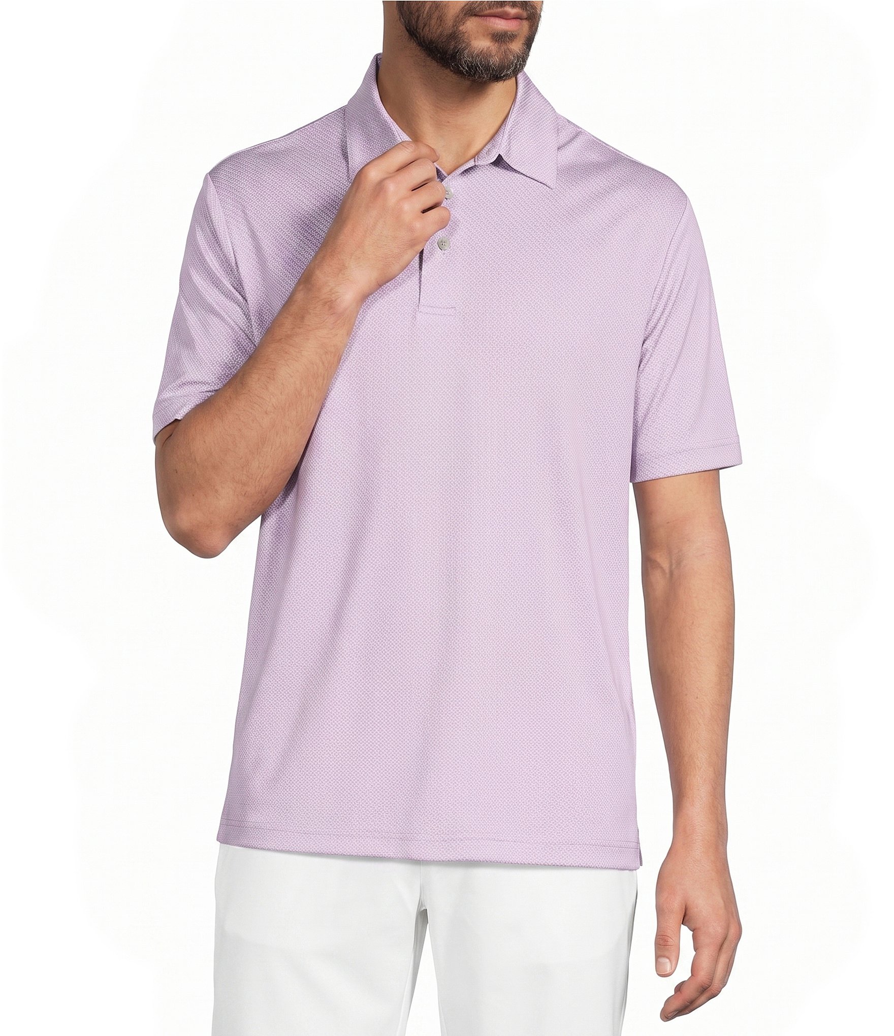Roundtree & Yorke Big & Tall Performance Square Pattern Short Sleeve Polo Shirt