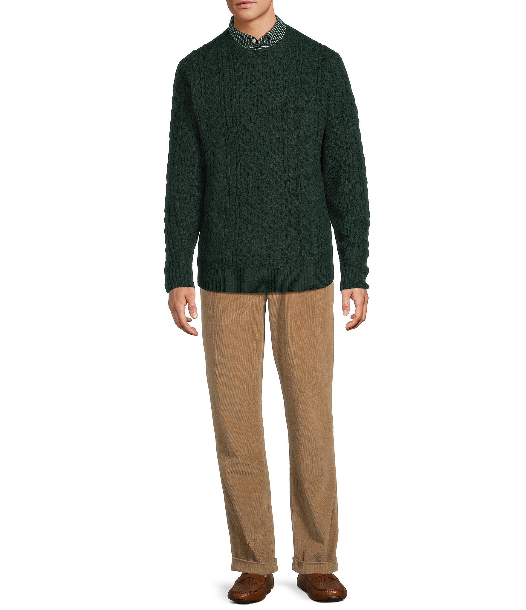 Roundtree & Yorke Big & Tall Solid Long Sleeve Cable Knit Sweater