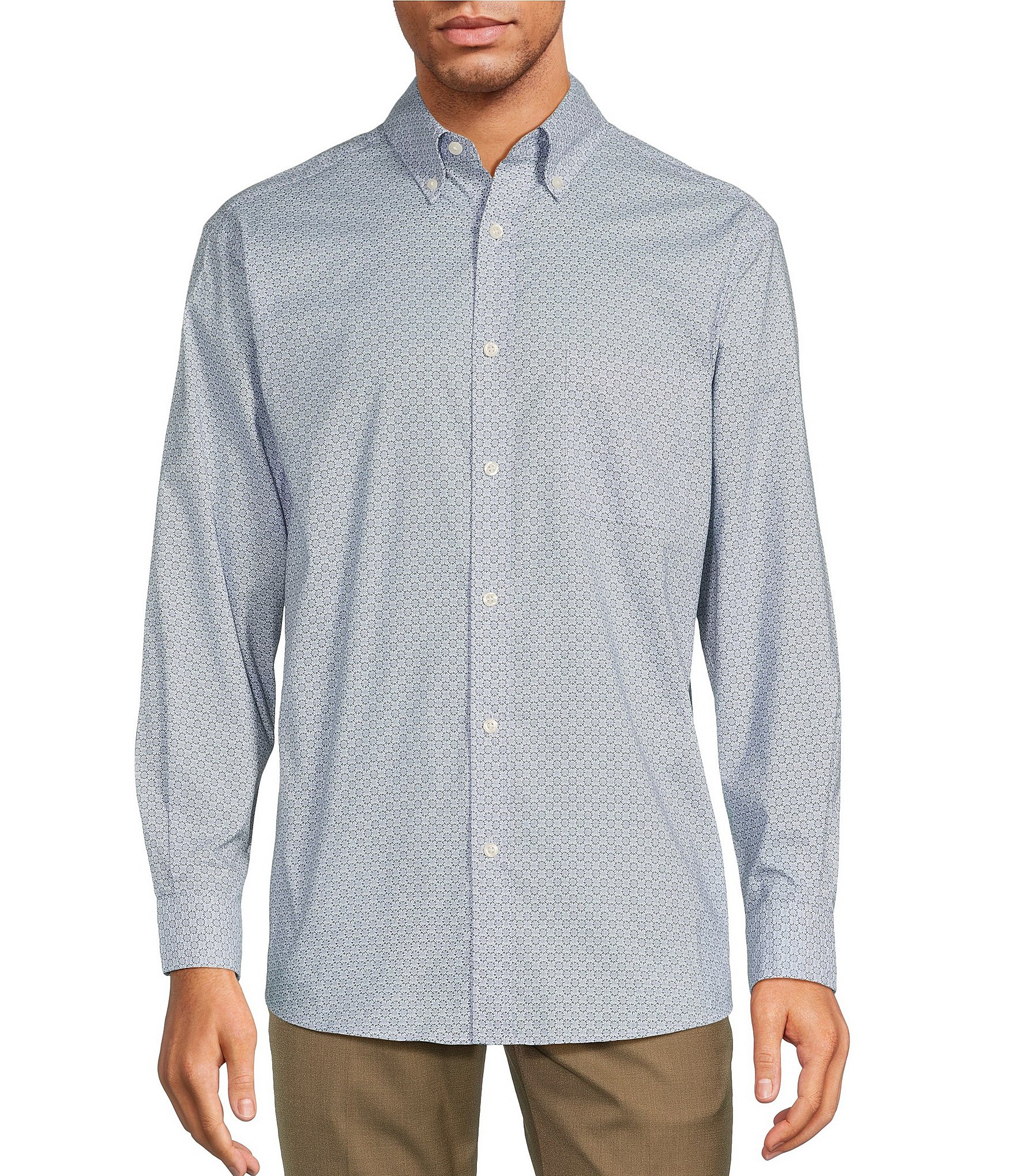 Roundtree & Yorke Button Down Long Sleeve Soft Touch Print Poplin Sport ...