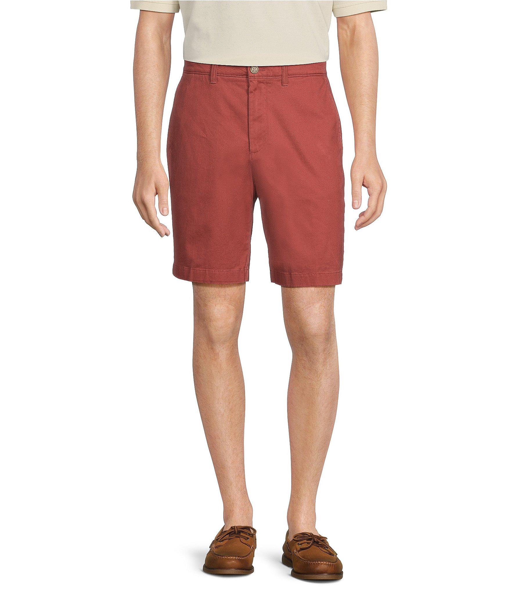 Roundtree & Yorke Casuals Classic Fit Flat Front Washed 9#double; Chino Shorts