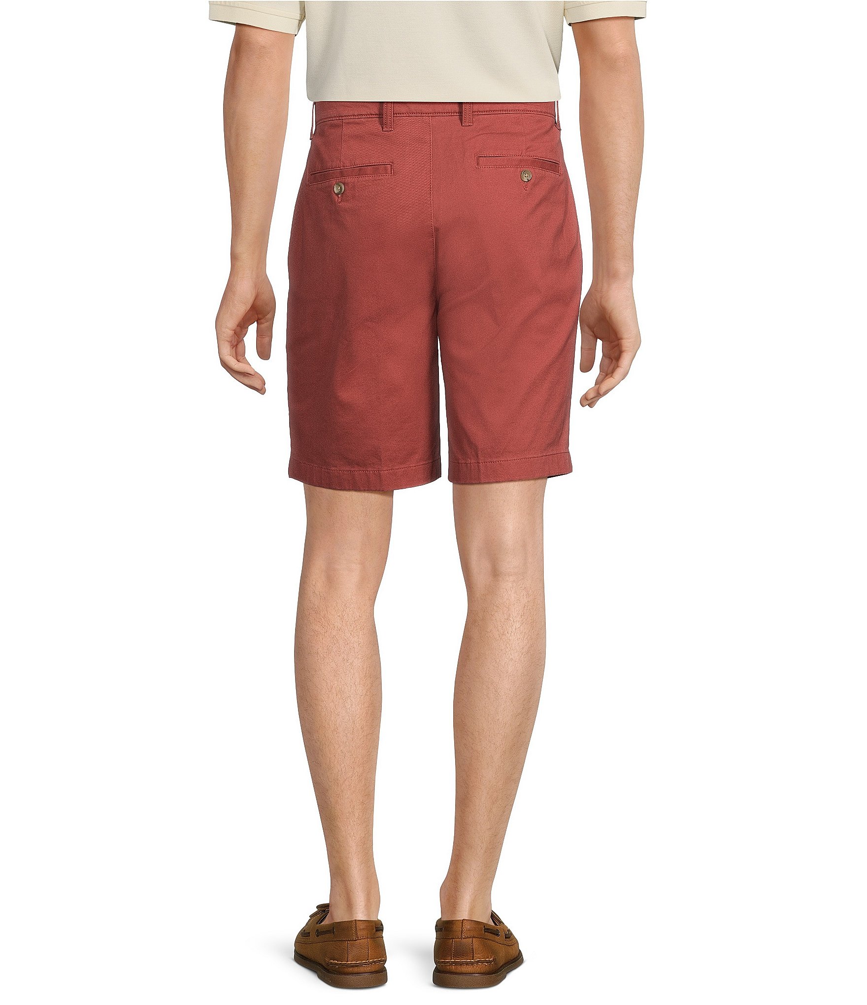 Roundtree & Yorke Casuals Classic Fit Flat Front Washed 9#double; Chino Shorts