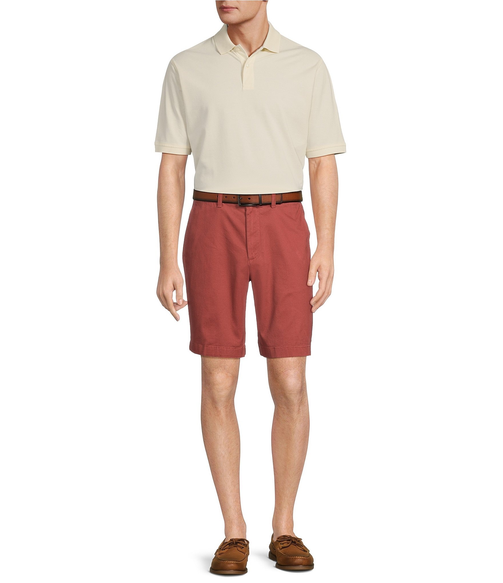 Roundtree & Yorke Casuals Classic Fit Flat Front Washed 9#double; Chino Shorts