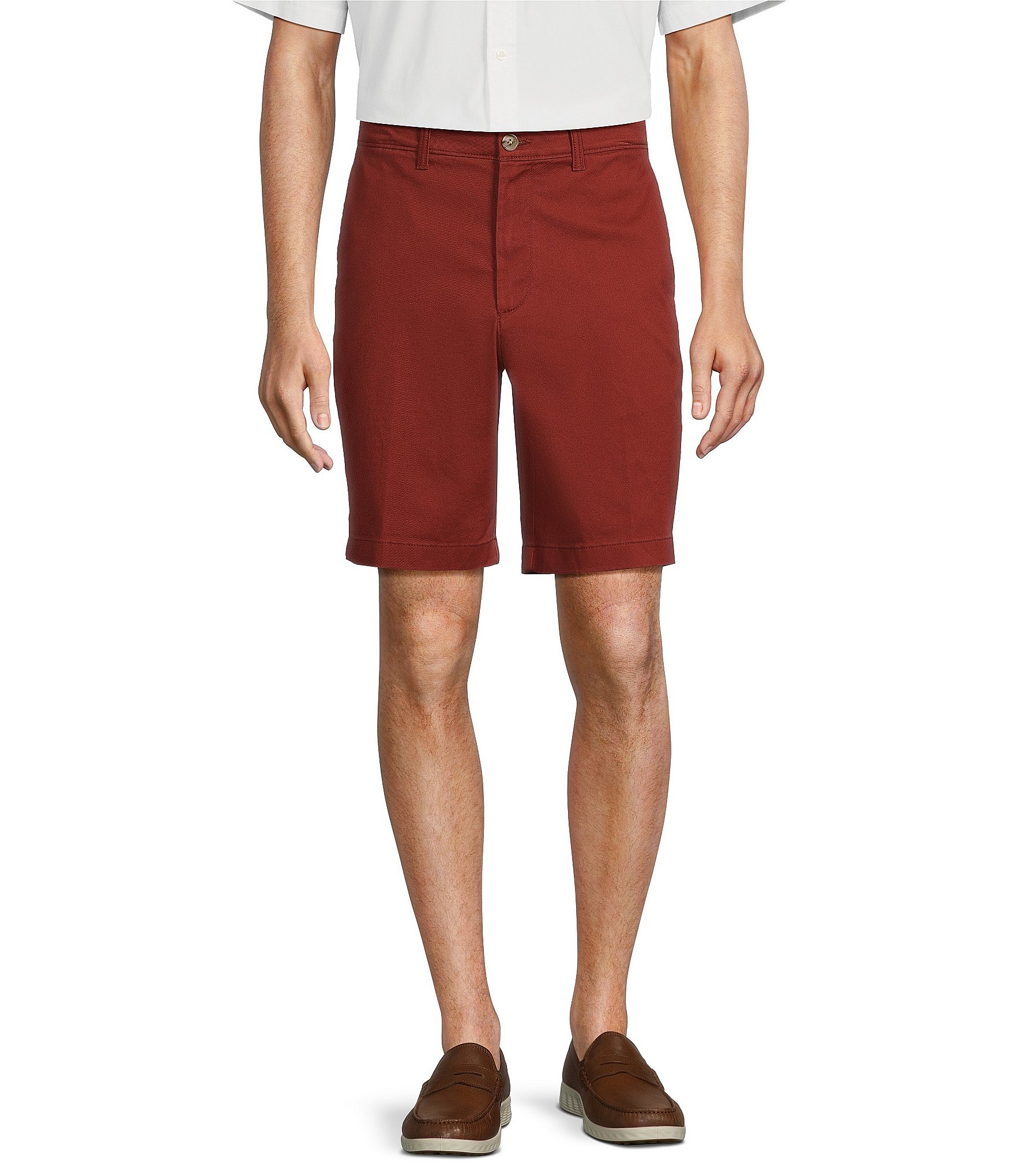 Roundtree & Yorke Casuals Classic Fit Flat Front Washed 9#double; Chino Shorts