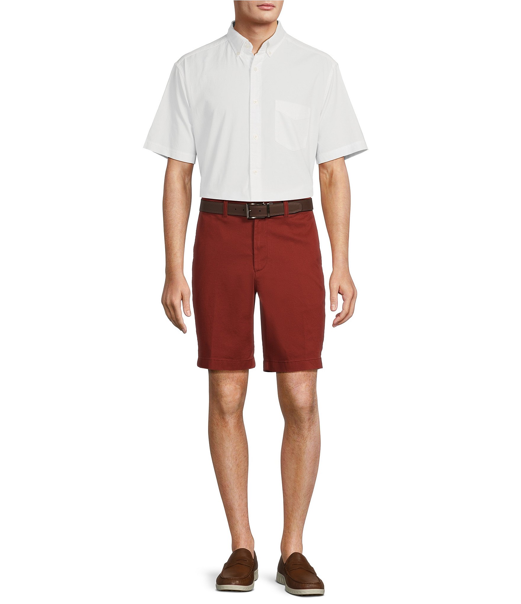 Roundtree & Yorke Casuals Classic Fit Flat Front Washed 9#double; Chino Shorts