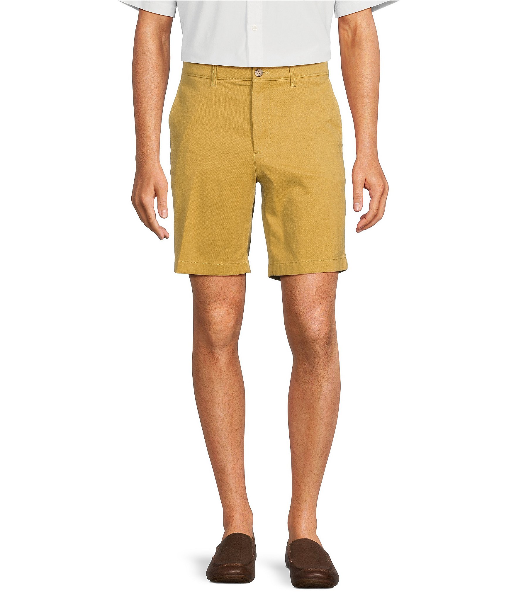 Roundtree & Yorke Casuals Classic Fit Flat Front Washed 9#double; Chino Shorts