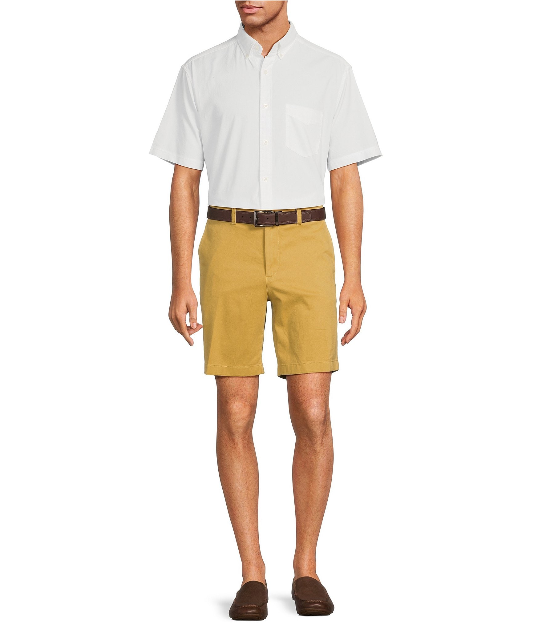 Roundtree & Yorke Casuals Classic Fit Flat Front Washed 9#double; Chino Shorts