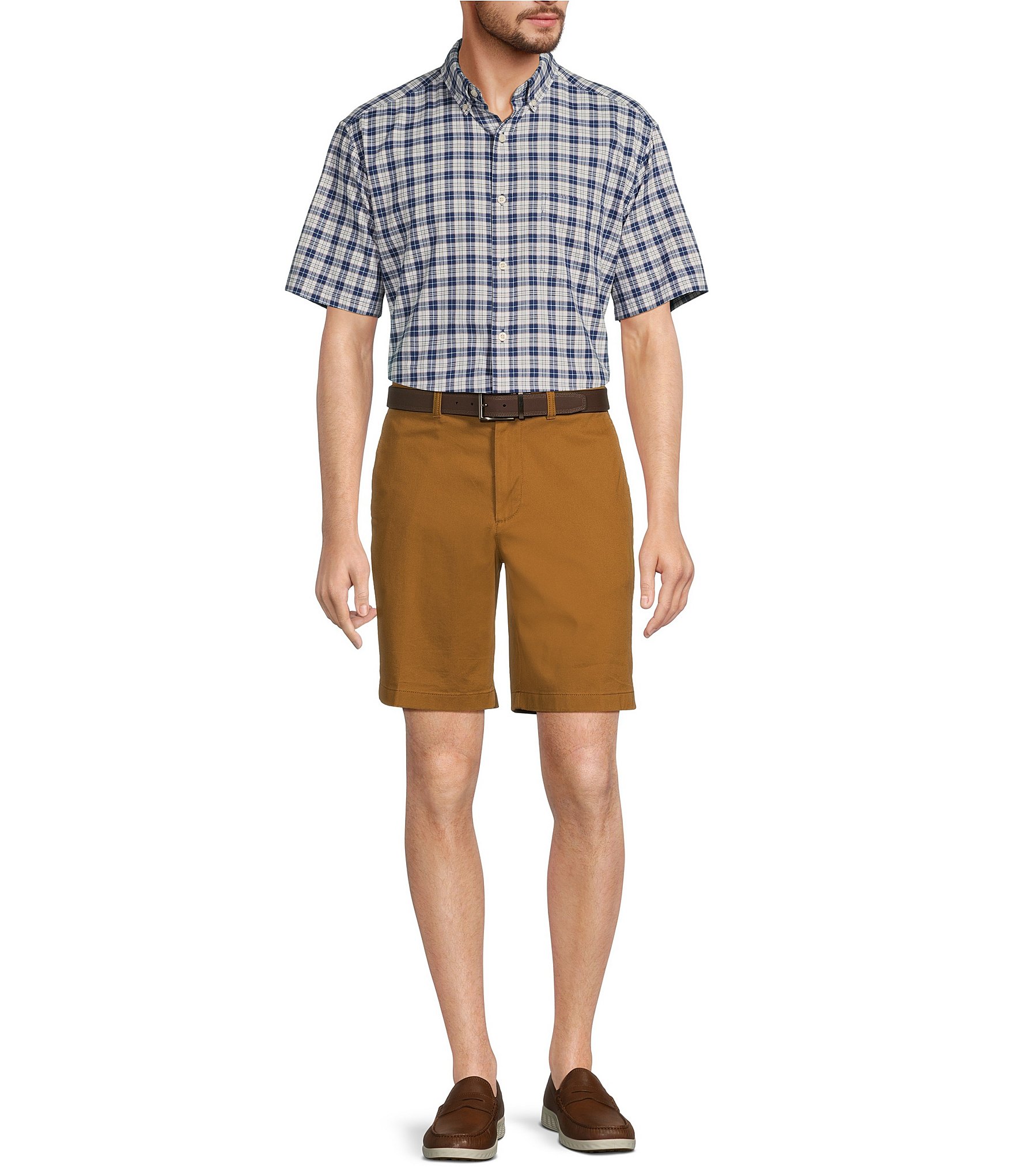 Roundtree & Yorke Casuals Classic Fit Flat Front Washed 9#double; Chino Shorts