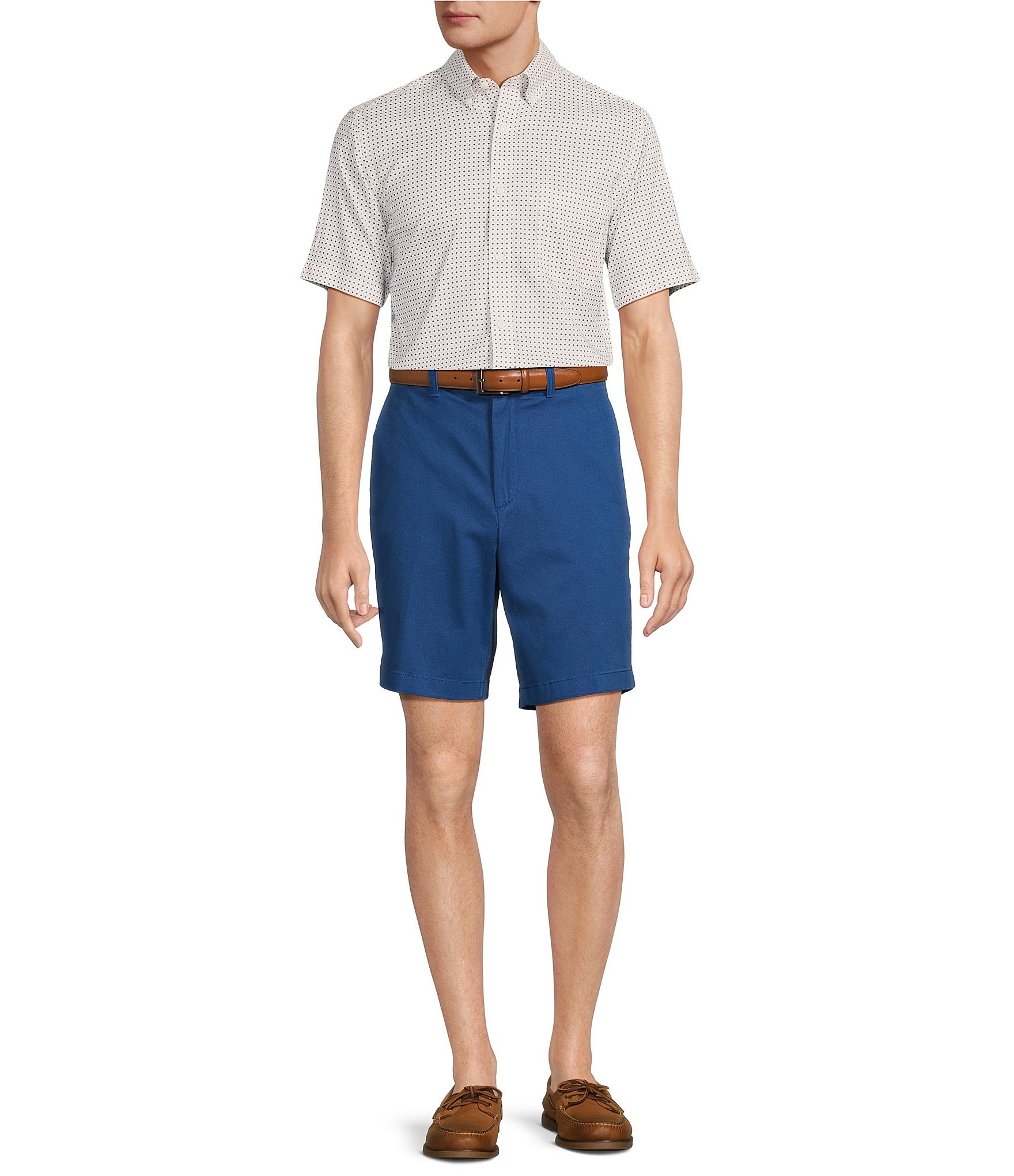 Roundtree & Yorke Casuals Classic Fit Flat Front Washed 9#double; Chino Shorts