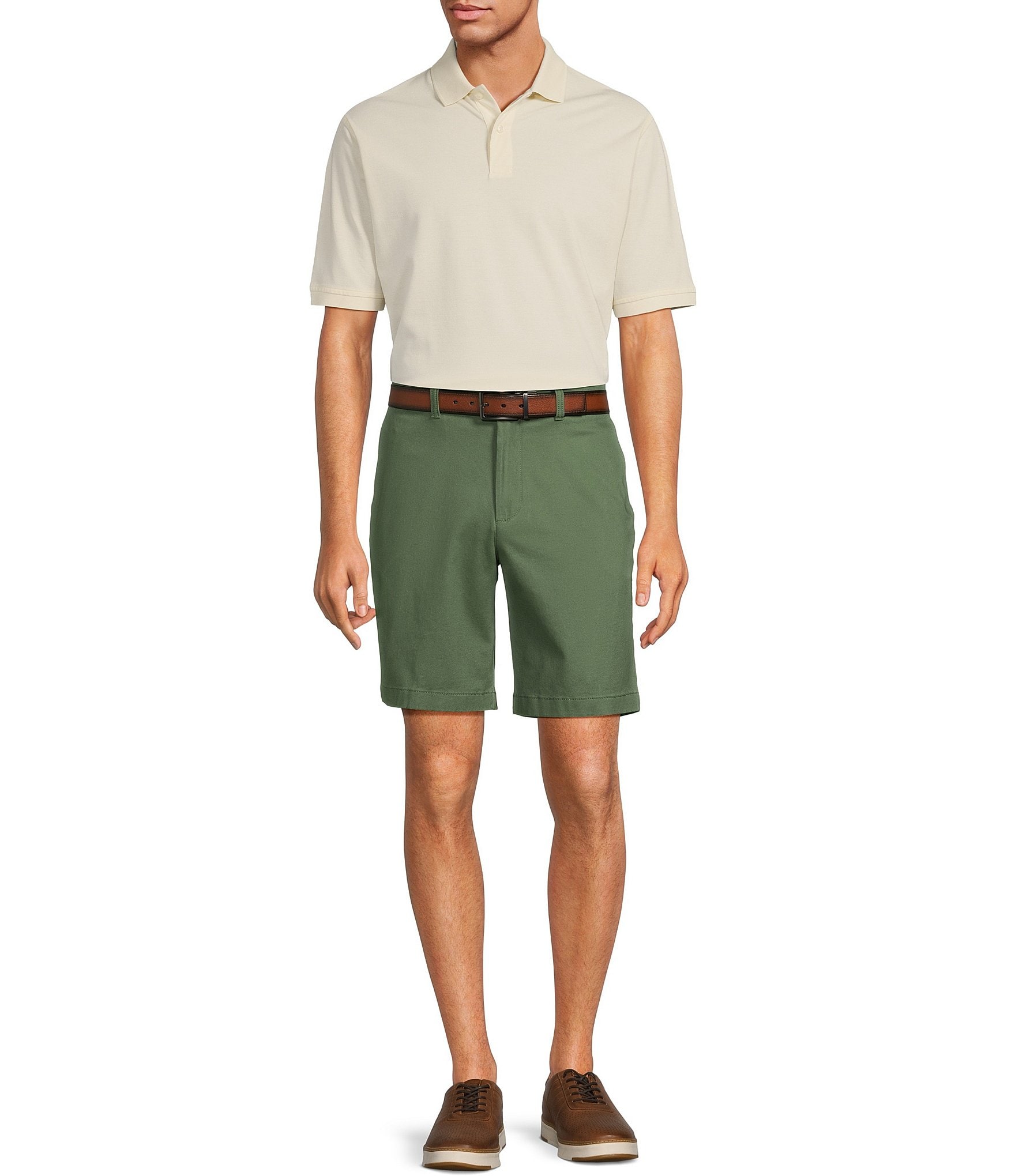 Roundtree & Yorke Casuals Classic Fit Flat Front Washed 9#double; Chino Shorts