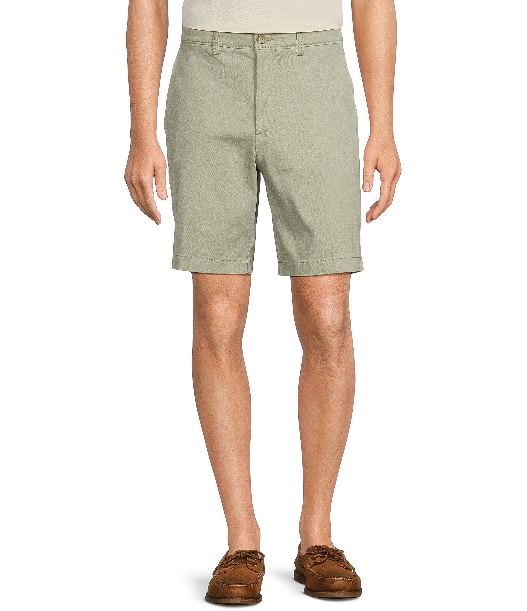 Roundtree & Yorke Casuals Classic Fit Flat Front Washed 9#double; Chino Shorts