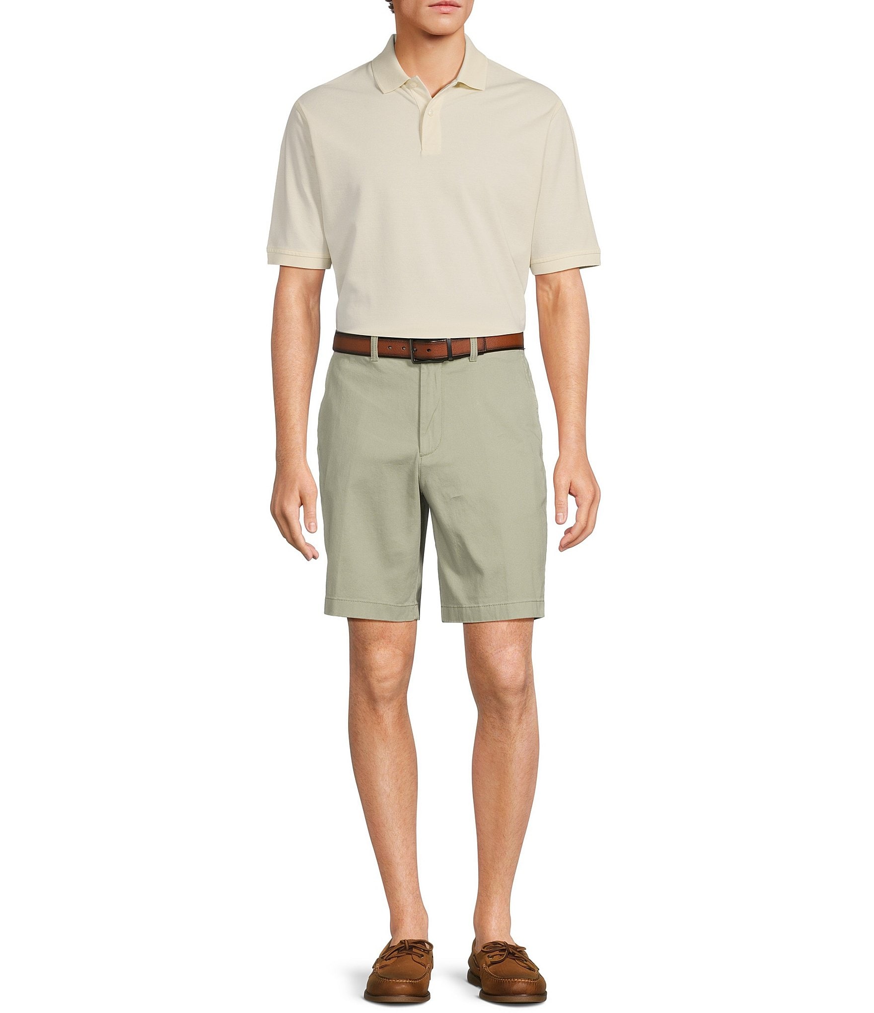 Roundtree & Yorke Casuals Classic Fit Flat Front Washed 9#double; Chino Shorts