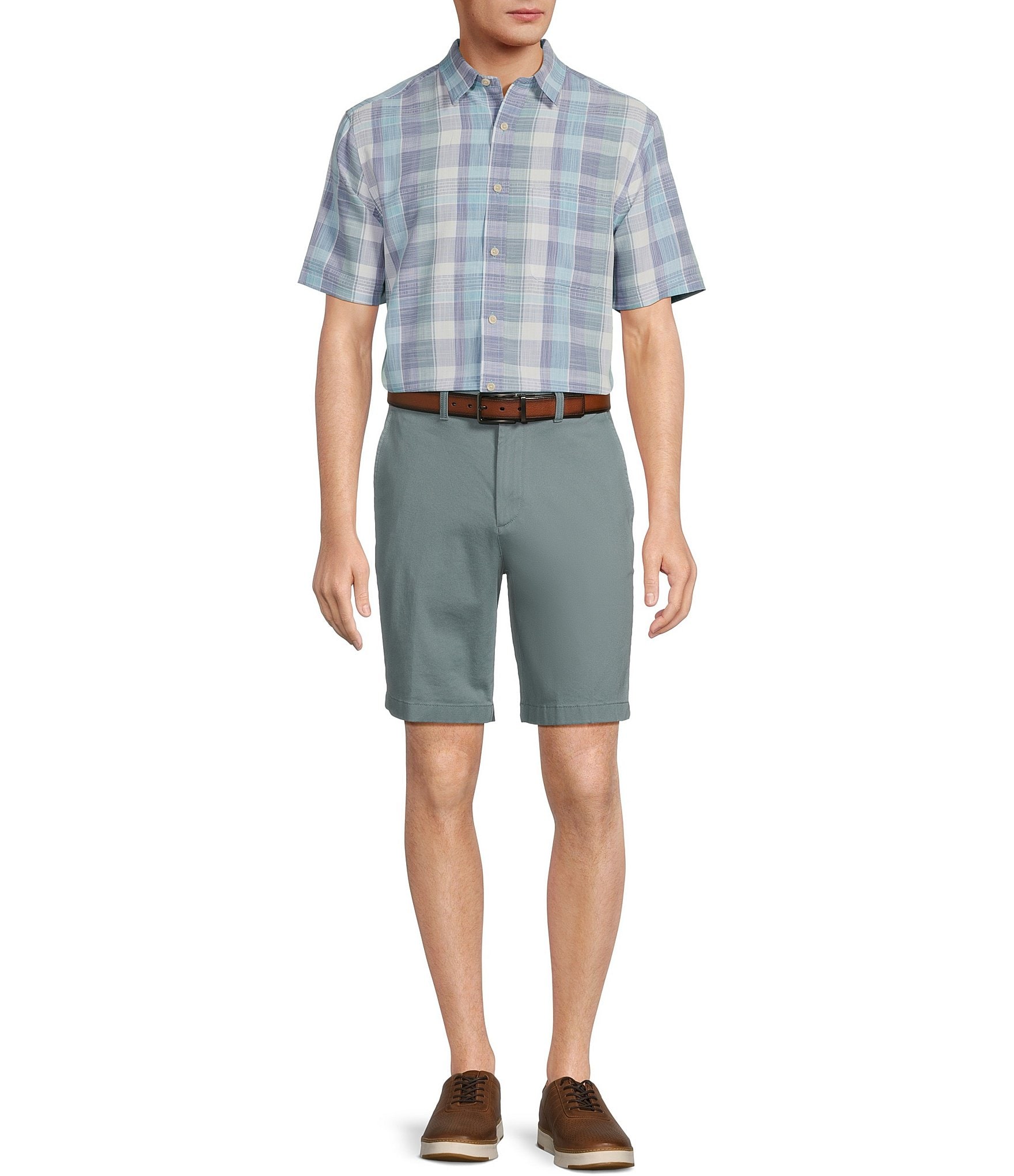 Roundtree & Yorke Casuals Classic Fit Flat Front Washed 9#double; Chino Shorts