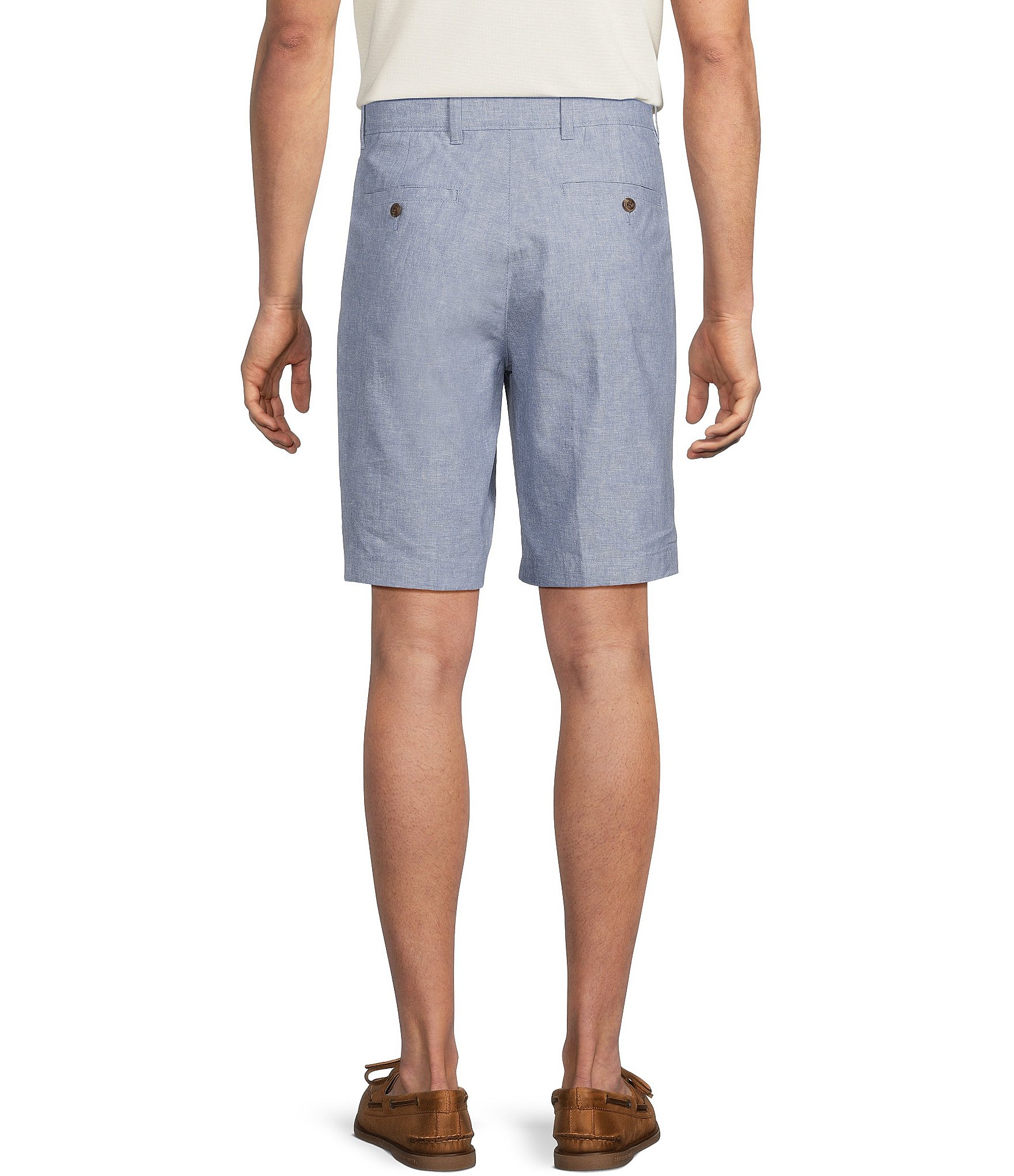 Roundtree & Yorke Casual Linen Flat Front 9#double; Solid Shorts