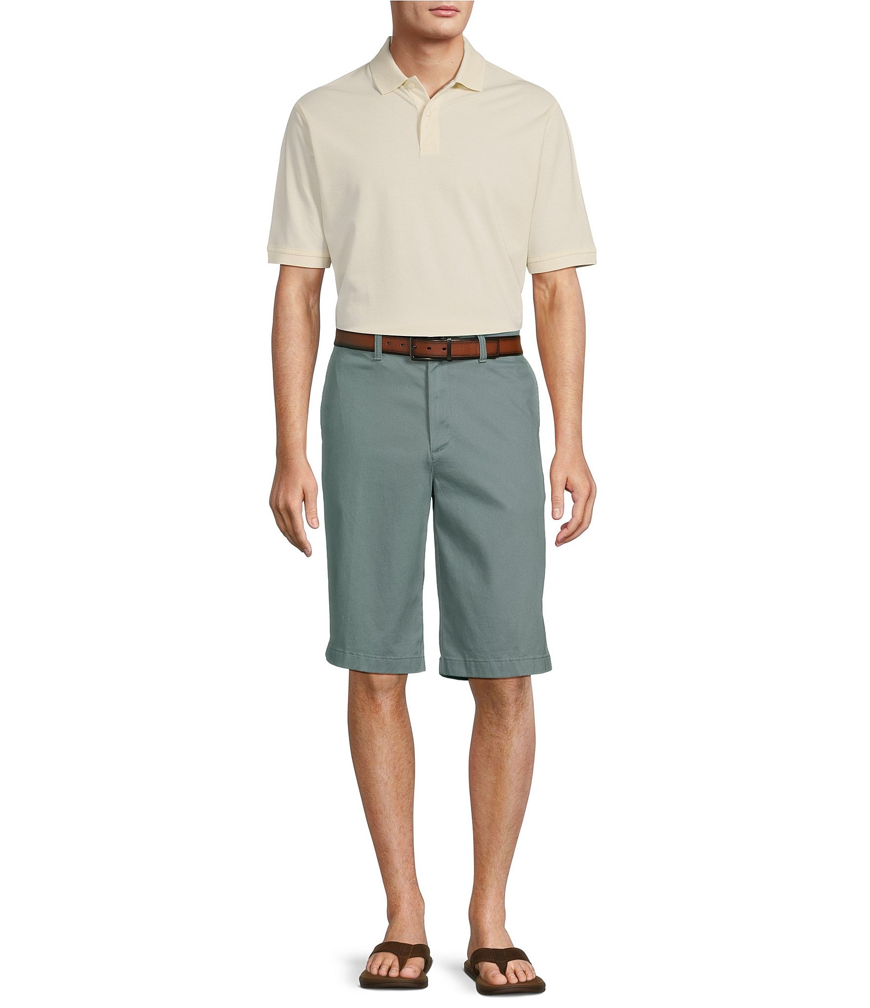 Roundtree & Yorke Casuals Classic Fit Flat Front Washed 13#double; Chino Shorts