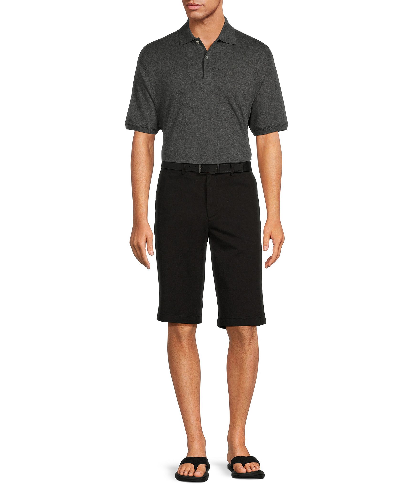 Roundtree & Yorke Casuals Classic Fit Flat Front Washed 13#double; Chino Shorts