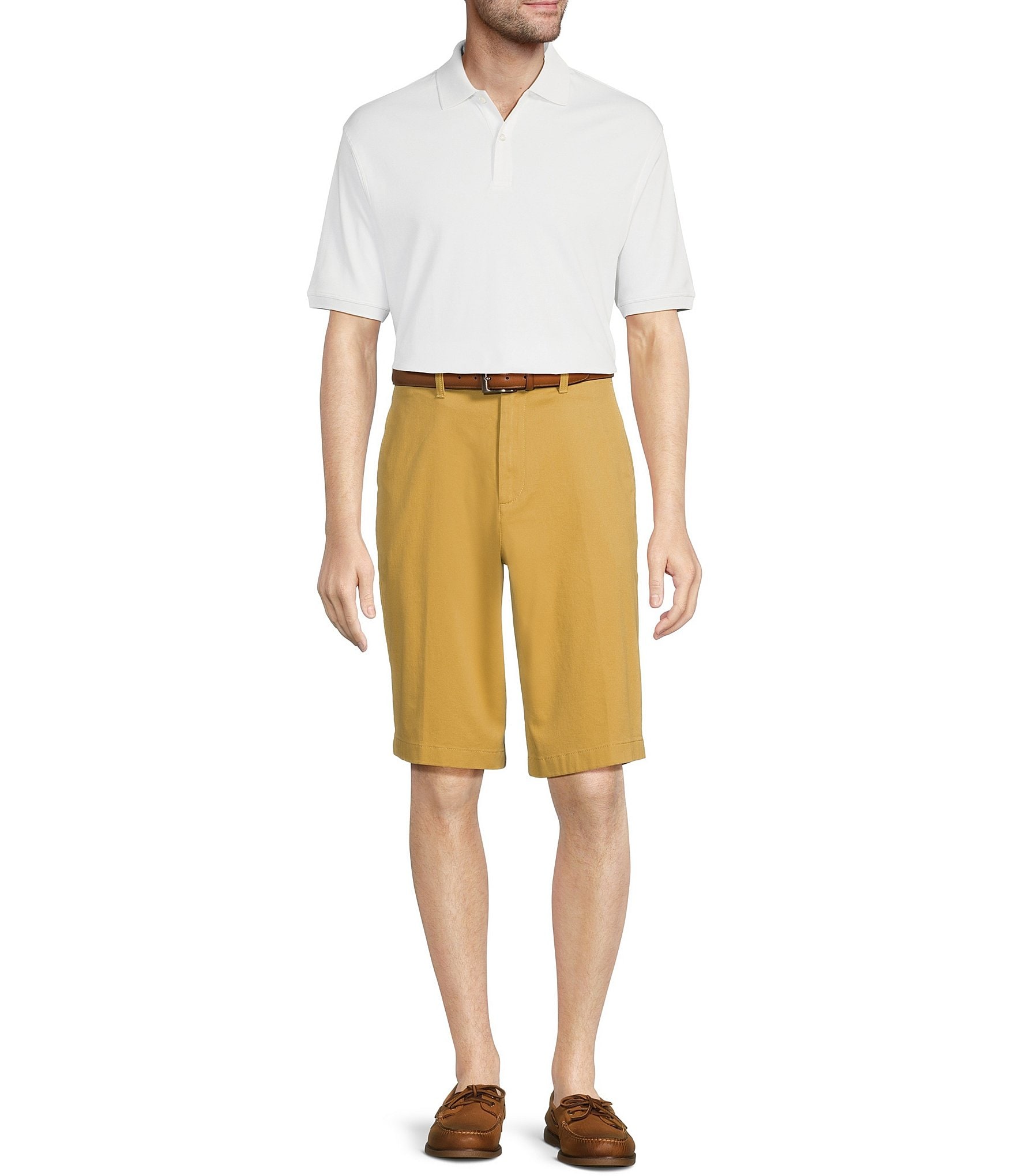 Roundtree & Yorke Casuals Classic Fit Flat Front Washed 13#double; Chino Shorts