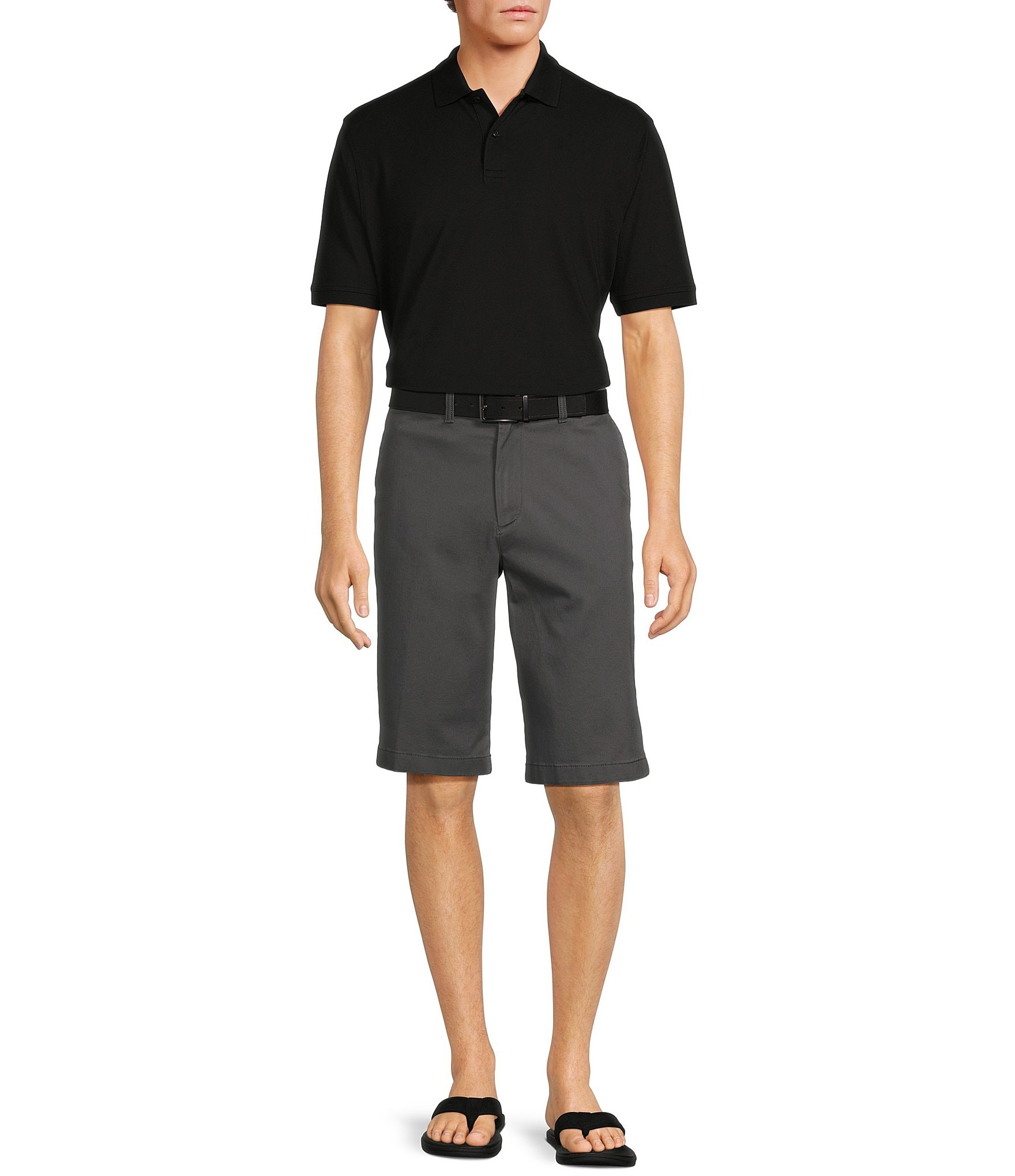 Roundtree & Yorke Casuals Classic Fit Flat Front Washed 13#double; Chino Shorts