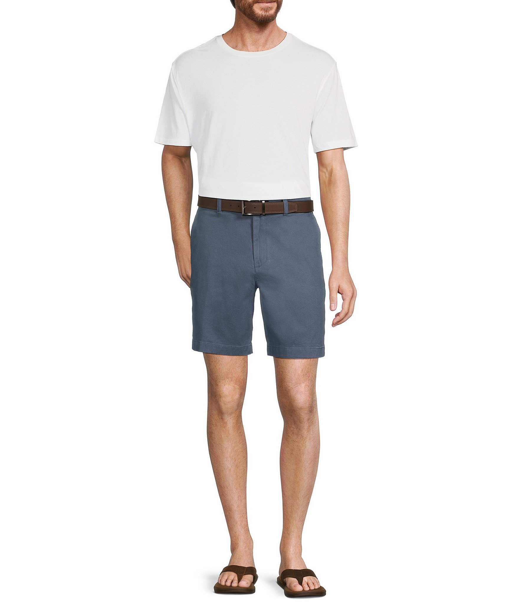 Roundtree & Yorke Casuals Straight Fit Flat Front 8#double; Inseam Chino Shorts