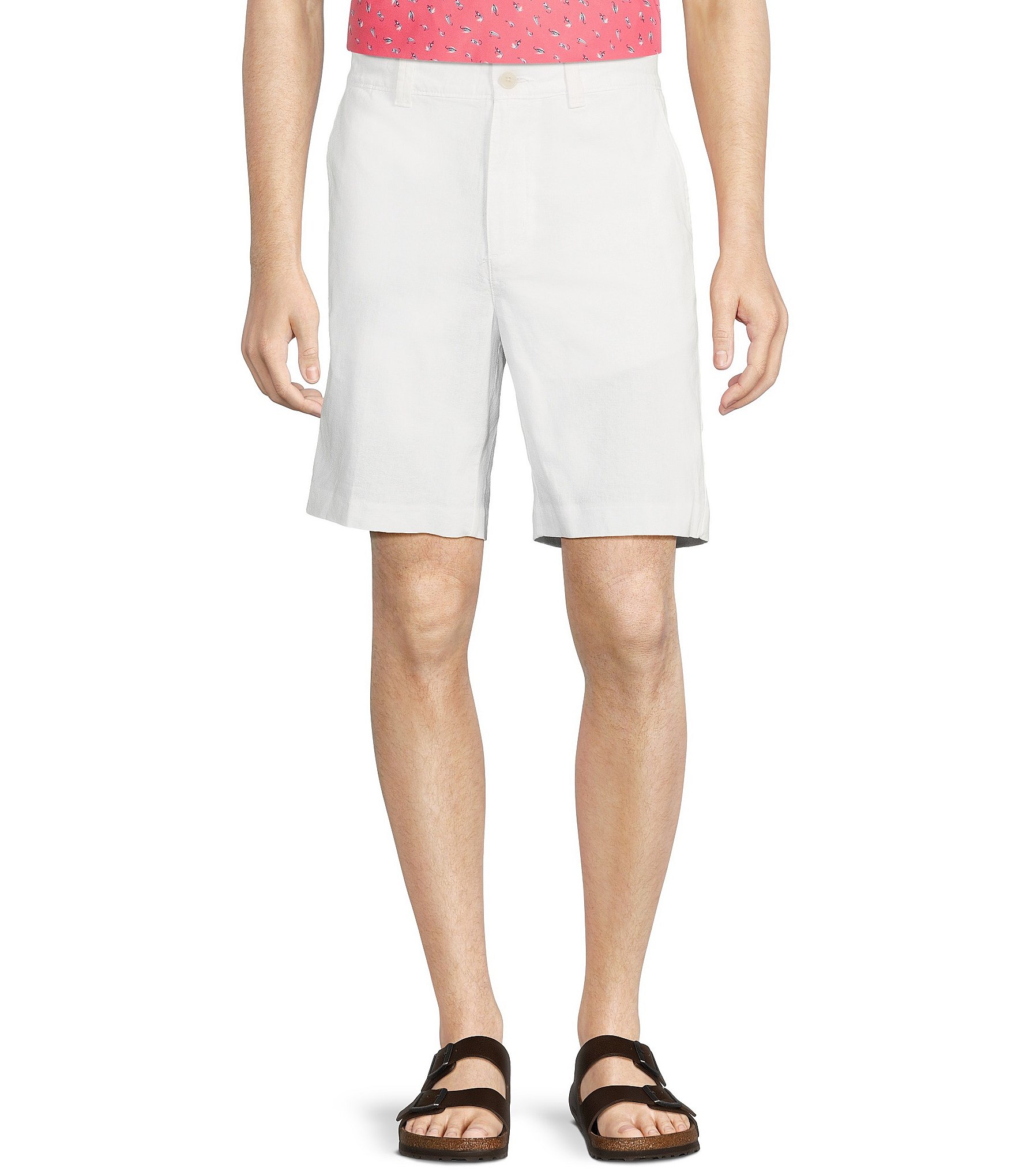 Roundtree & Yorke Casuals Classic Fit Flat Front Solid 9#double; Linen Shorts