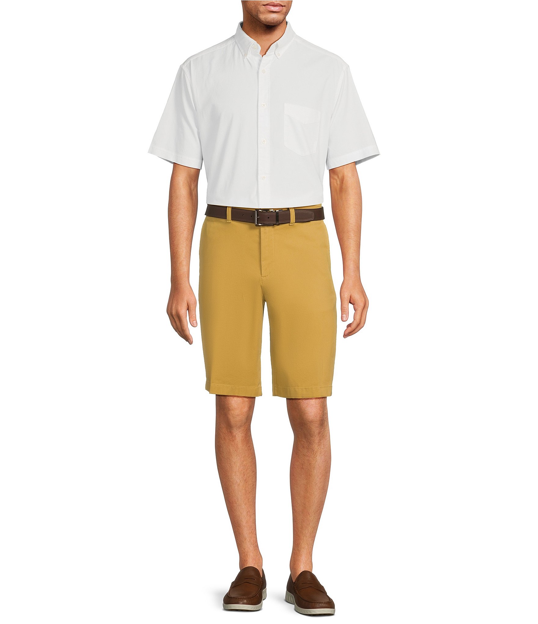 Roundtree & Yorke Casuals Classic Fit Flat Front Washed 11#double; Chino Shorts