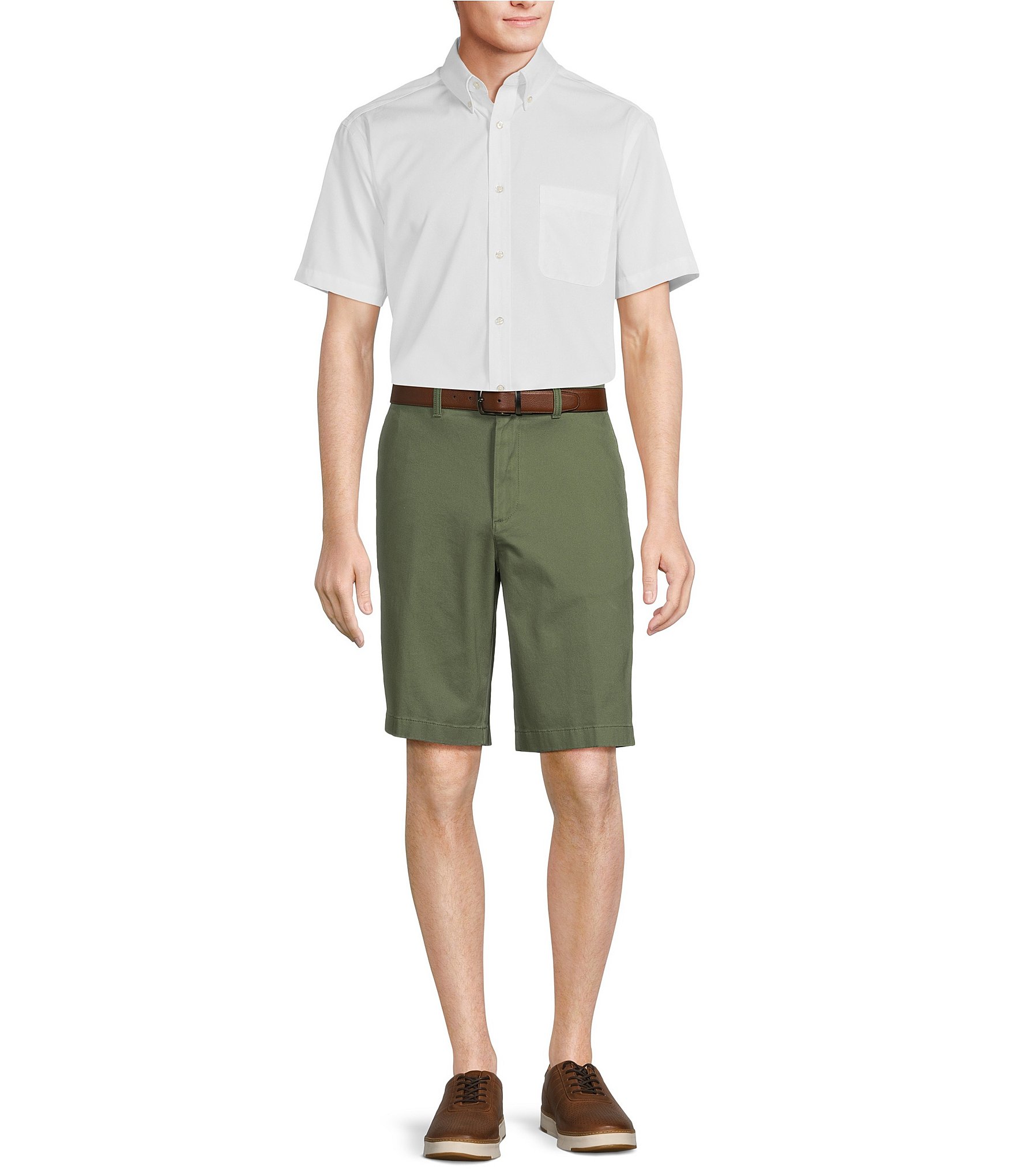 Roundtree & Yorke Casuals Classic Fit Flat Front Washed 11#double; Chino Shorts