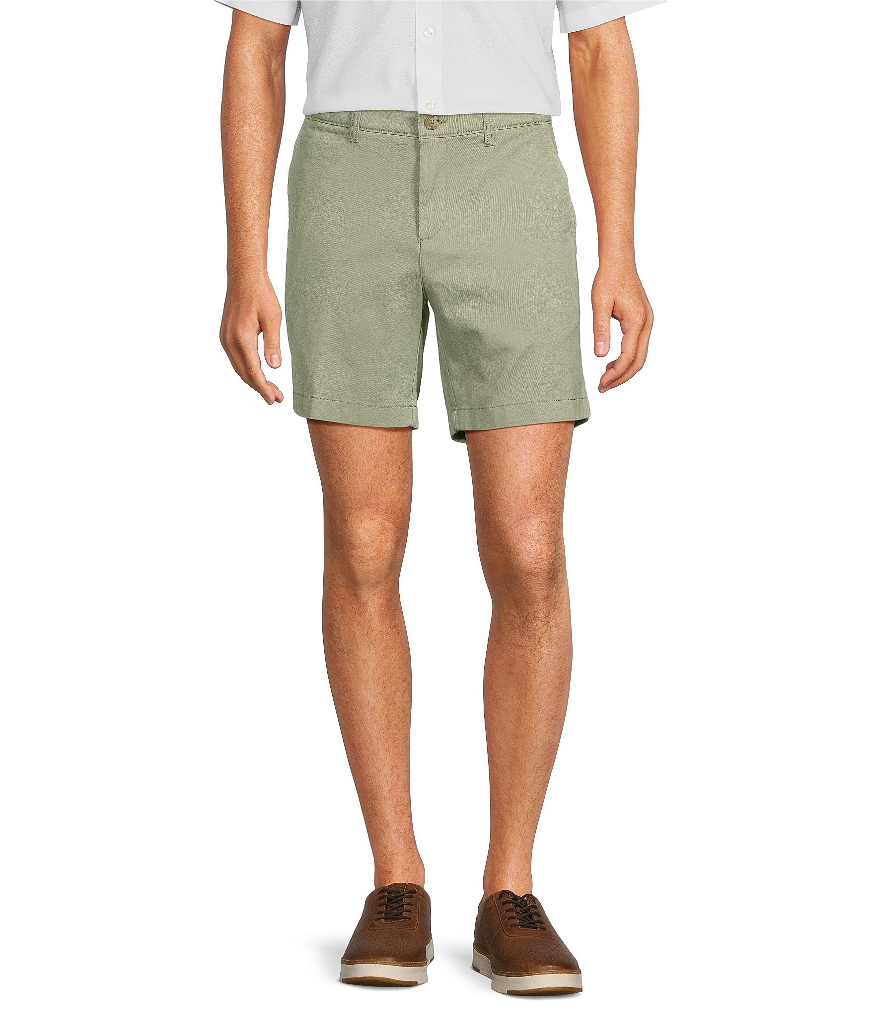 Roundtree & Yorke Casuals Straight Fit Flat Front Washed 7#double; Chino Shorts