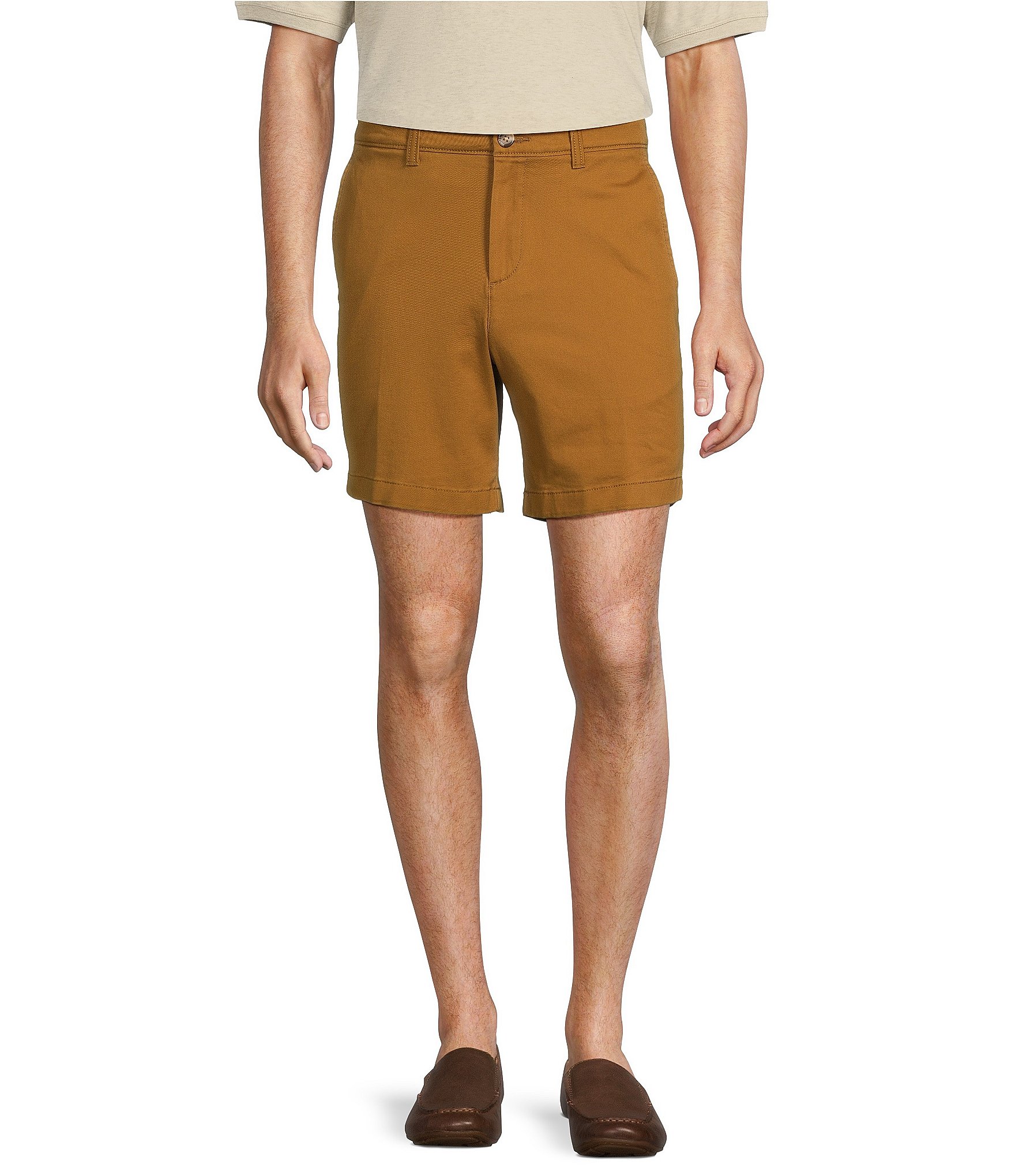 Roundtree & Yorke Casuals Straight Fit Flat Front Washed 7#double; Chino Shorts