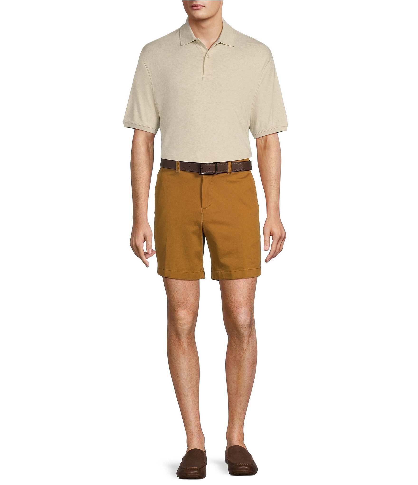 Roundtree & Yorke Casuals Straight Fit Flat Front Washed 7#double; Chino Shorts