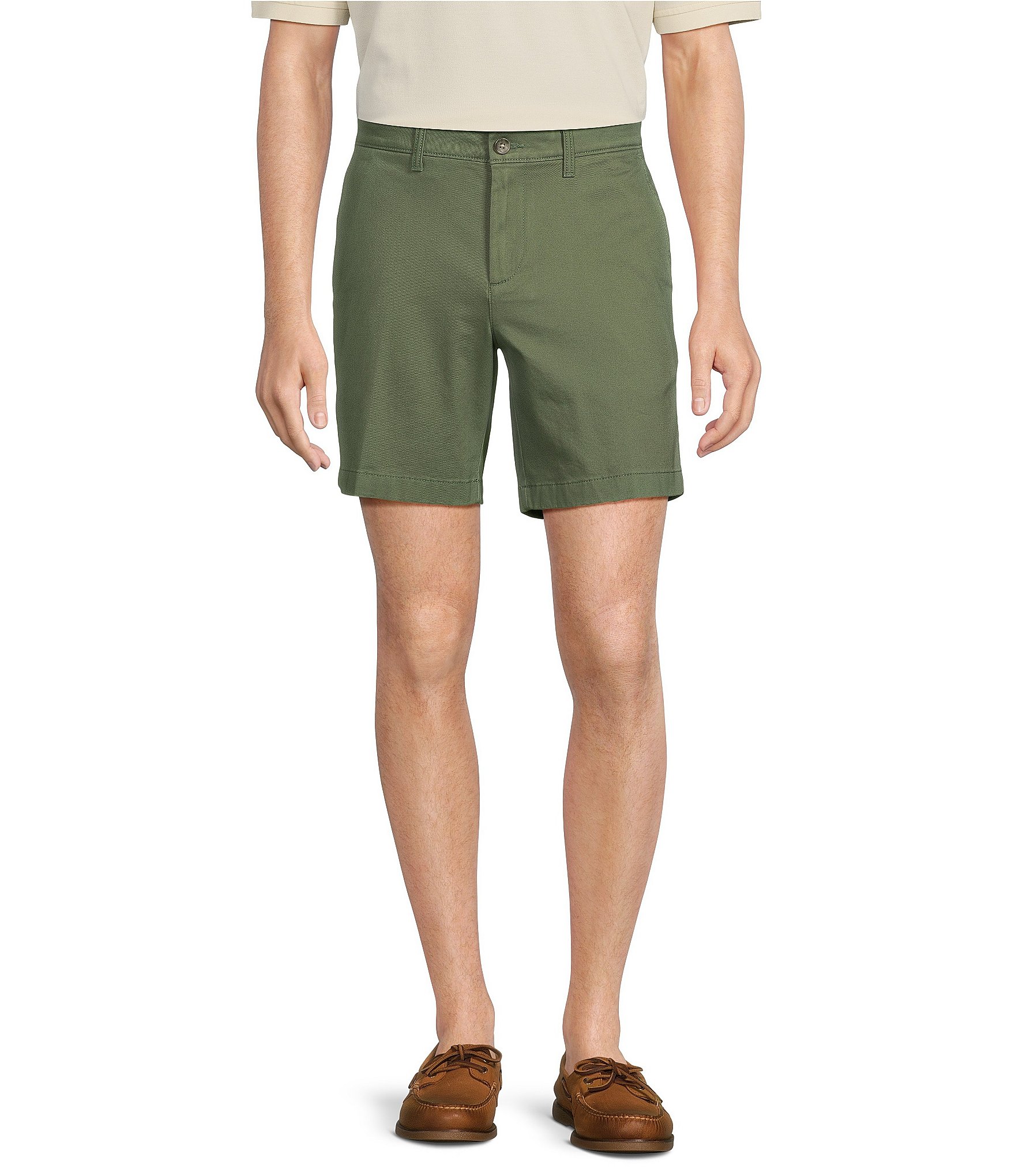 Roundtree & Yorke Casuals Straight Fit Flat Front Washed 7#double; Chino Shorts