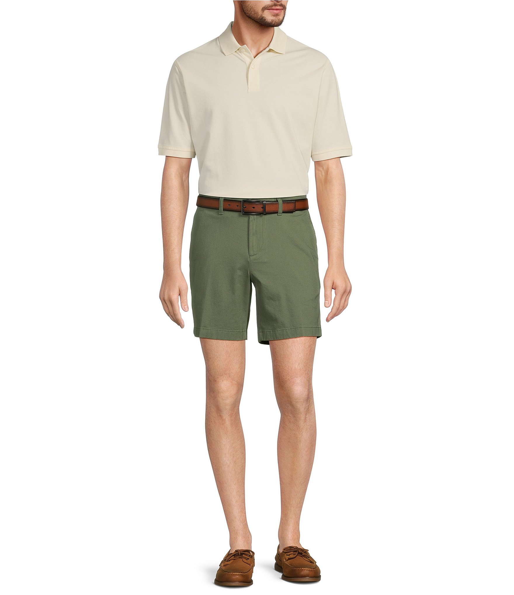 Roundtree & Yorke Casuals Straight Fit Flat Front Washed 7#double; Chino Shorts