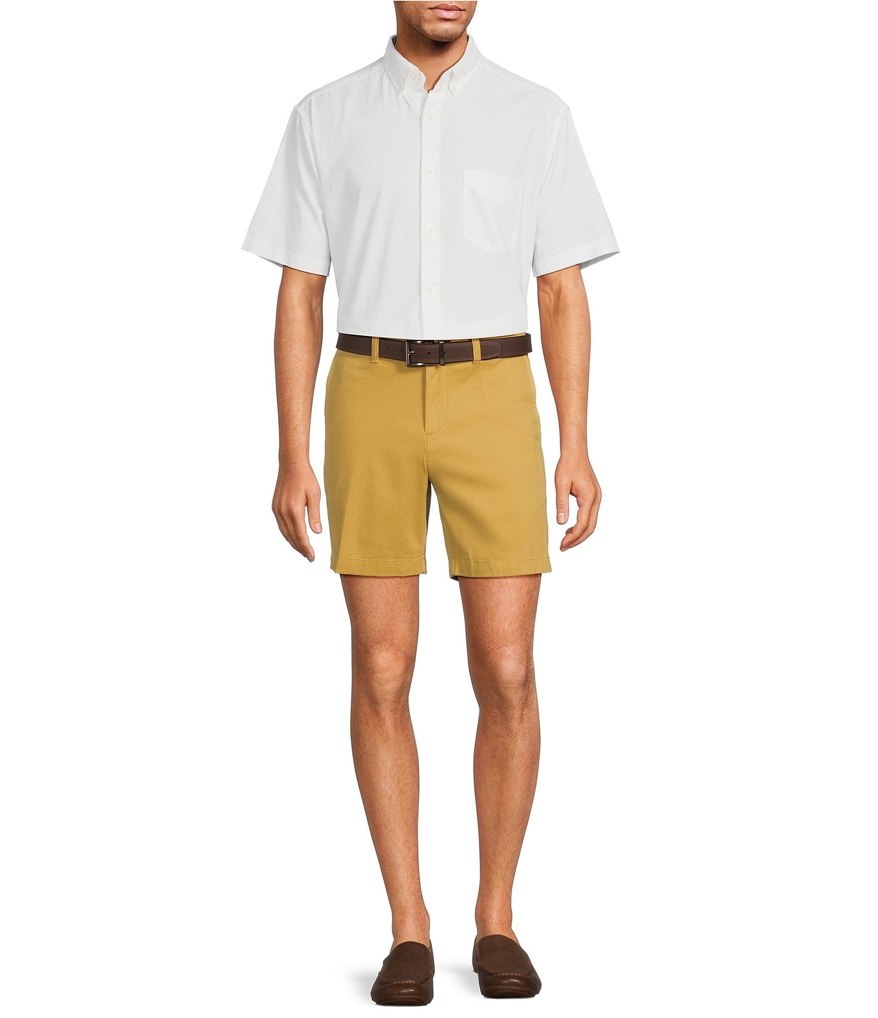 Roundtree & Yorke Casuals Straight Fit Flat Front Washed 7#double; Chino Shorts