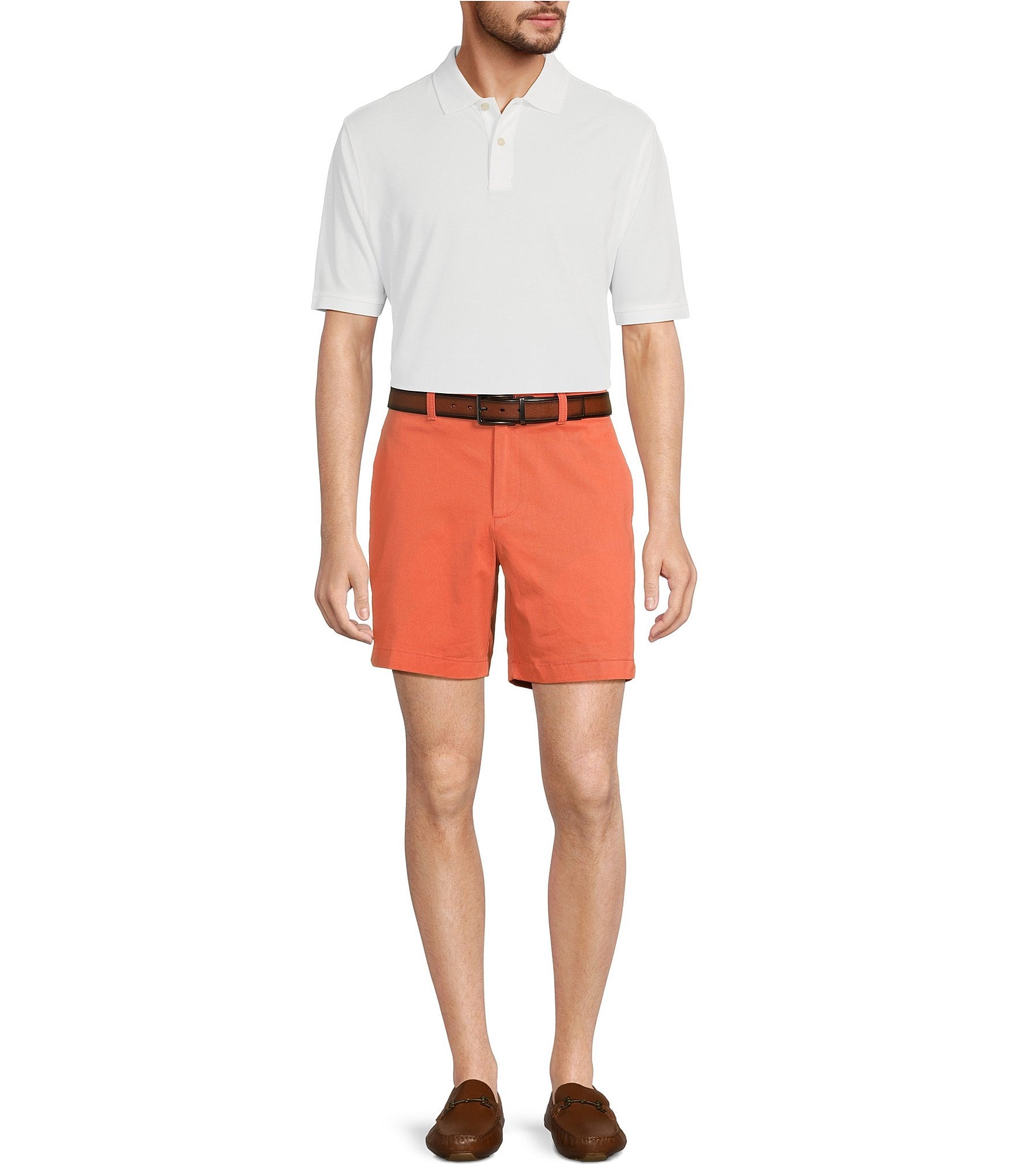 Roundtree & Yorke Casuals Straight Fit Flat Front Washed 7#double; Chino Shorts