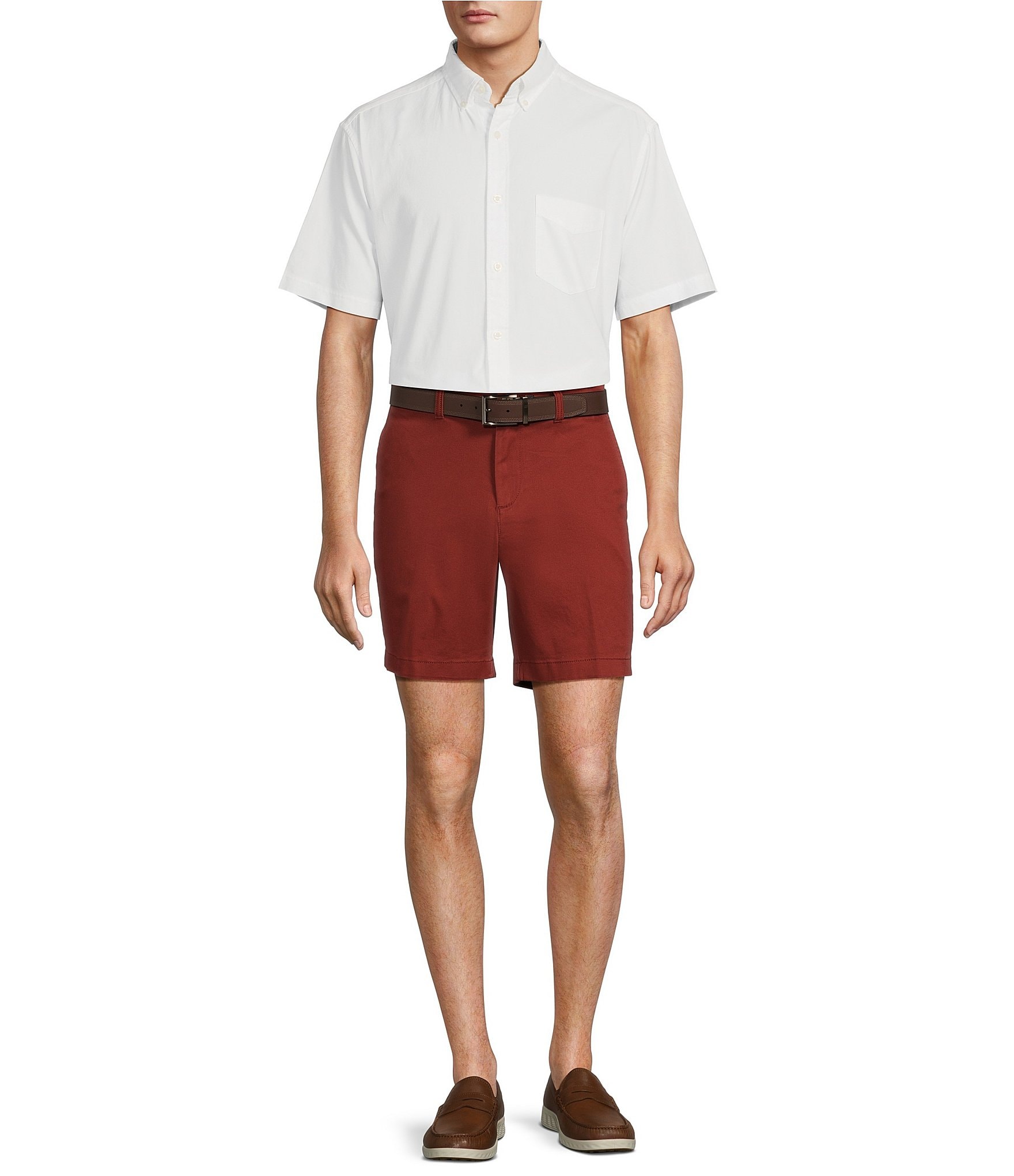 Roundtree & Yorke Casuals Straight Fit Flat Front Washed 7#double; Chino Shorts