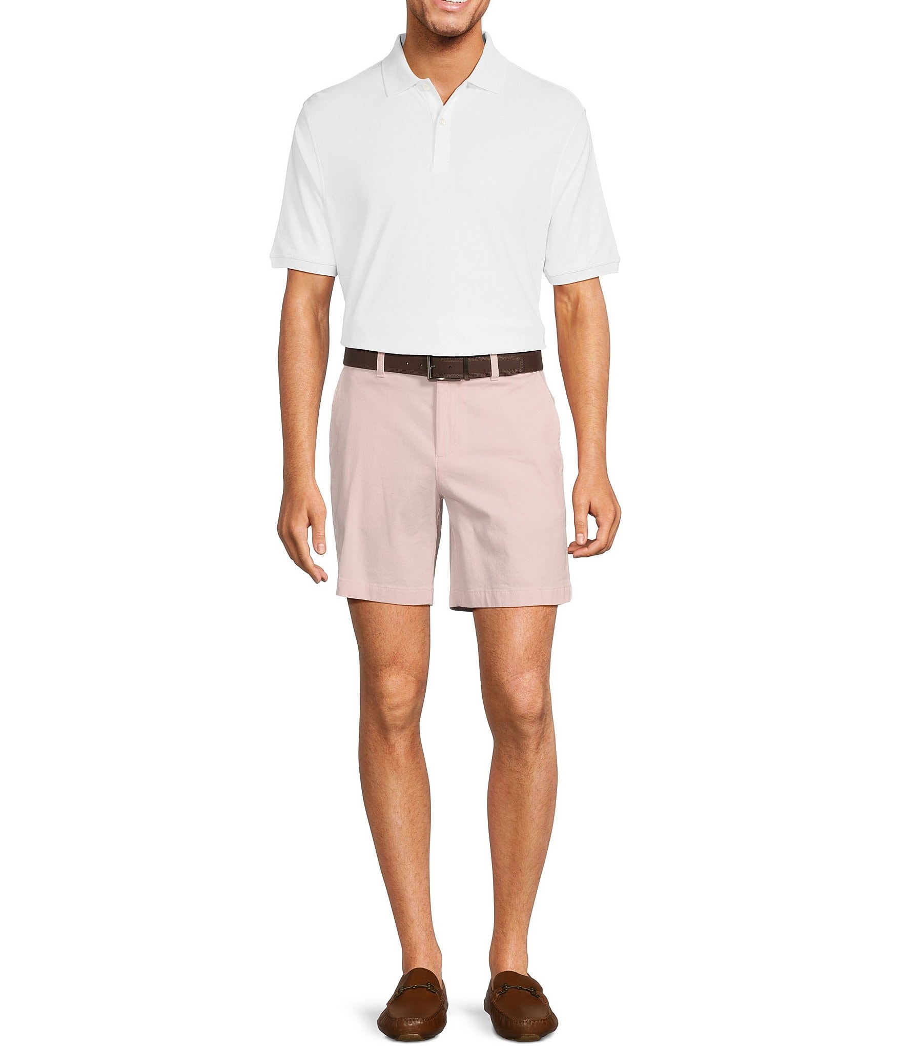 Roundtree & Yorke Casuals Straight Fit Flat Front Washed 7#double; Chino Shorts