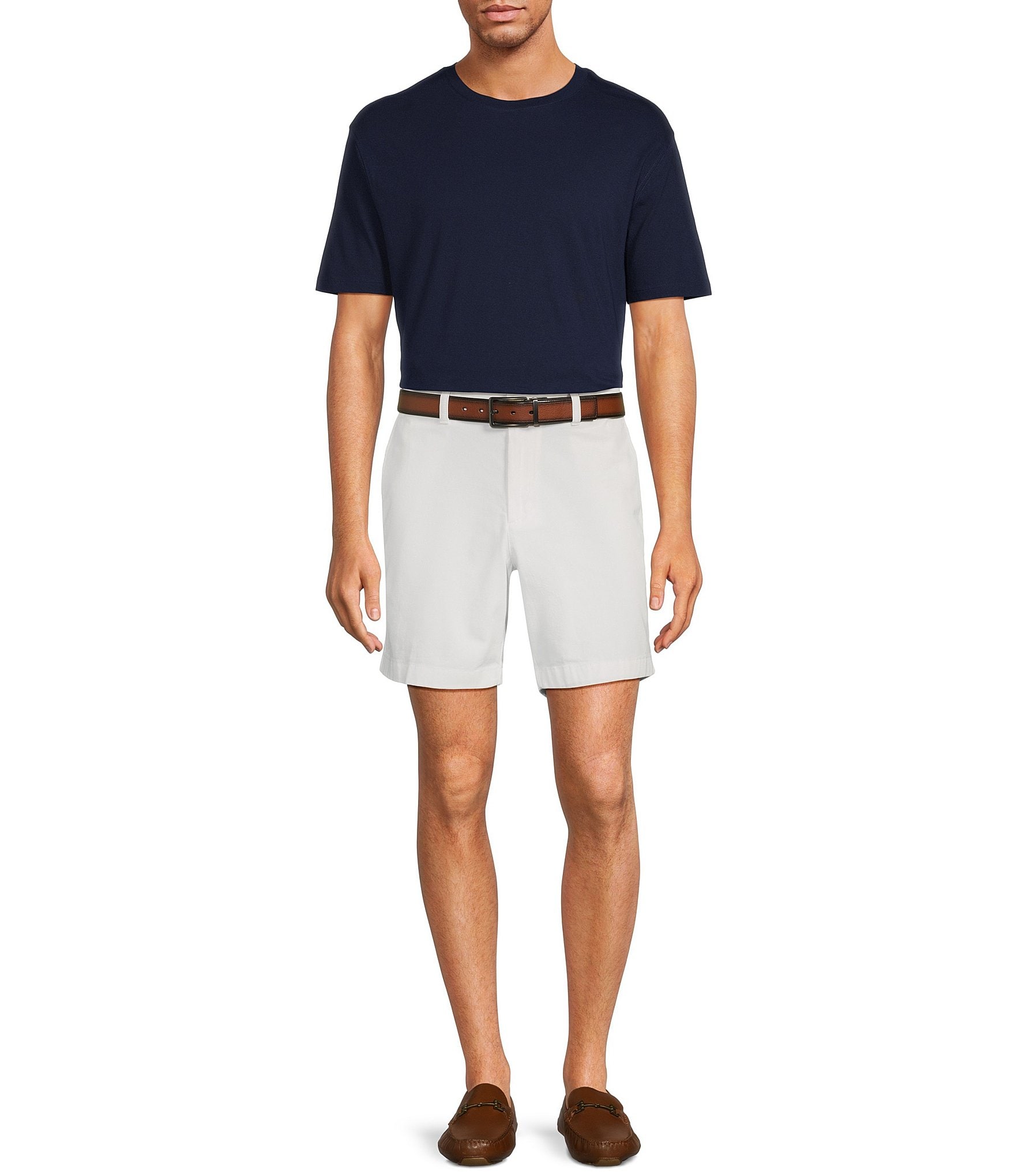 Roundtree & Yorke Casuals Straight Fit Flat Front Washed 7#double; Chino Shorts