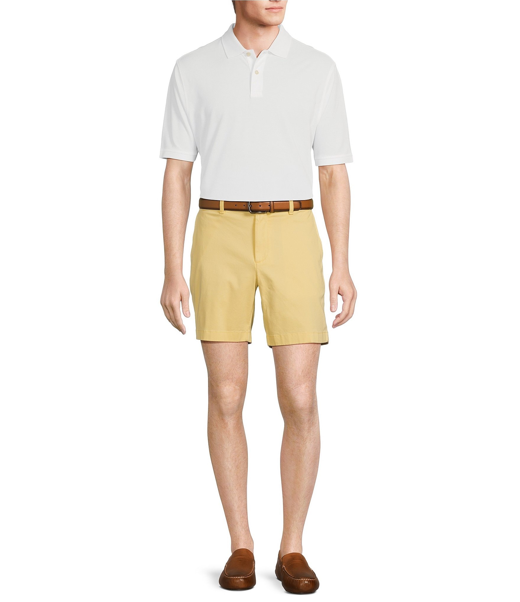 Roundtree & Yorke Casuals Straight Fit Flat Front Washed 7#double; Chino Shorts