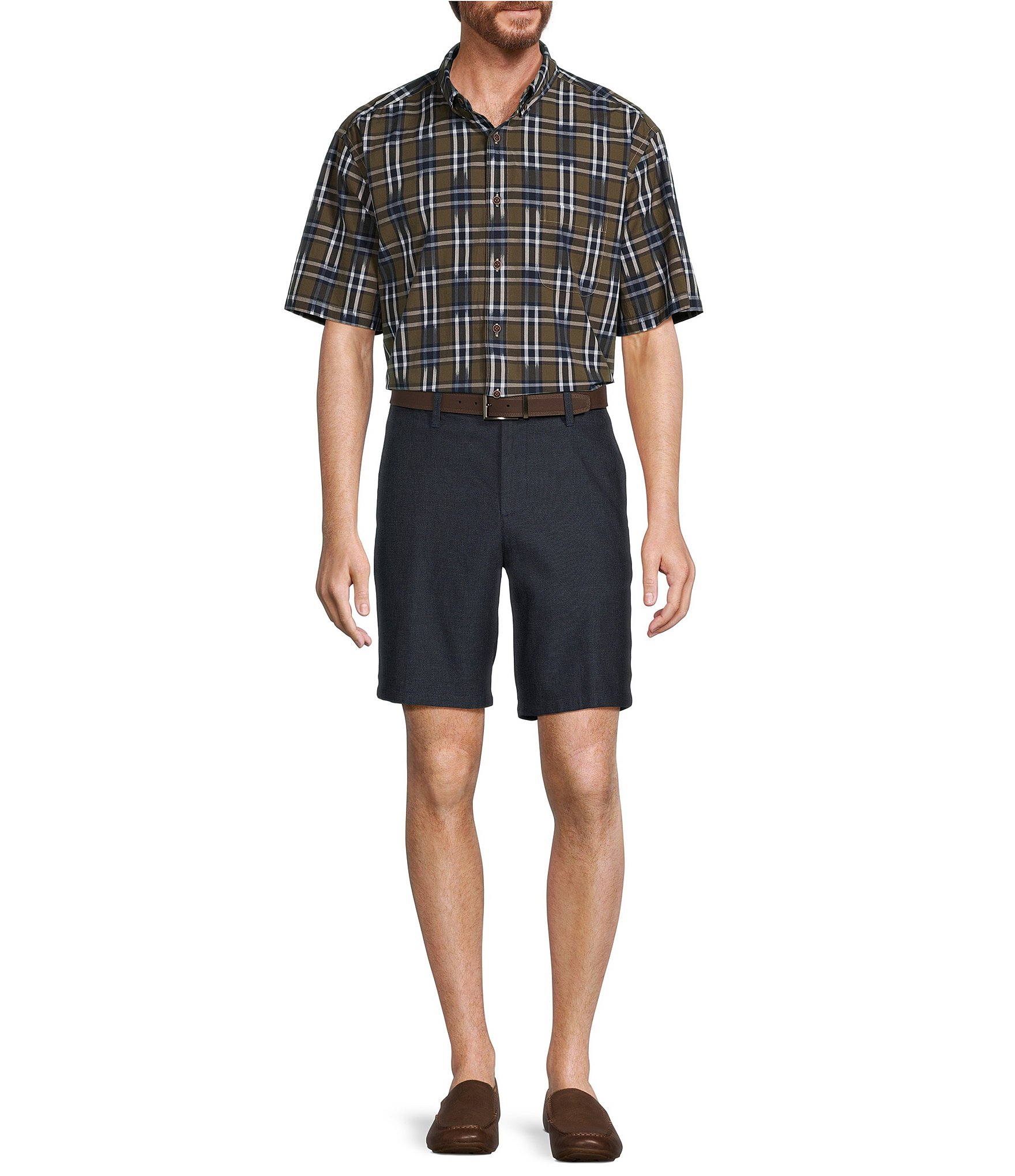 Roundtree & Yorke Casuals Flat Front Straight Fit Dobby Textured 9#double; Inseam Shorts