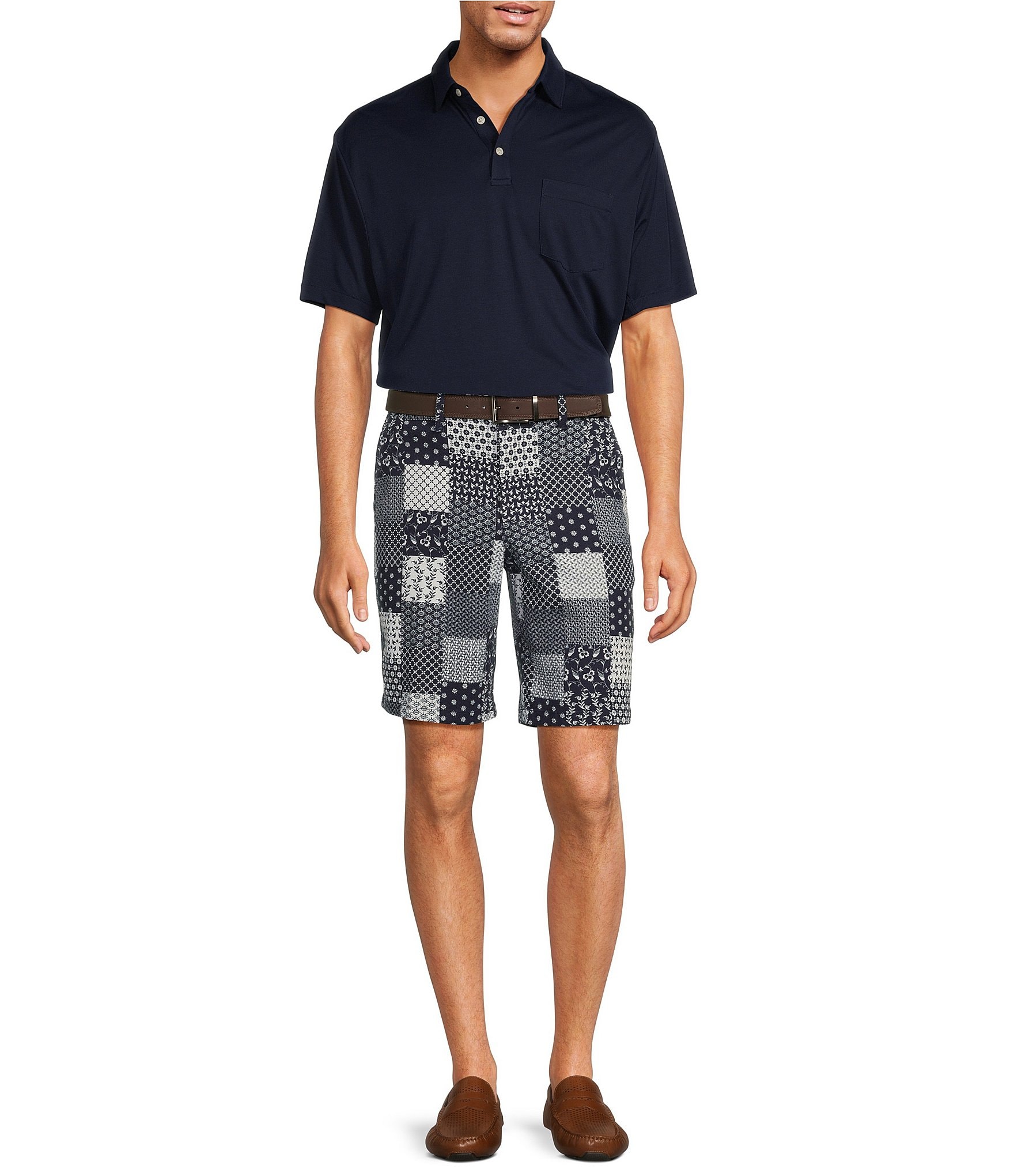 Roundtree & Yorke Casuals Flat Front Straight Fit Patchwork Printed 9#double; Inseam Shorts