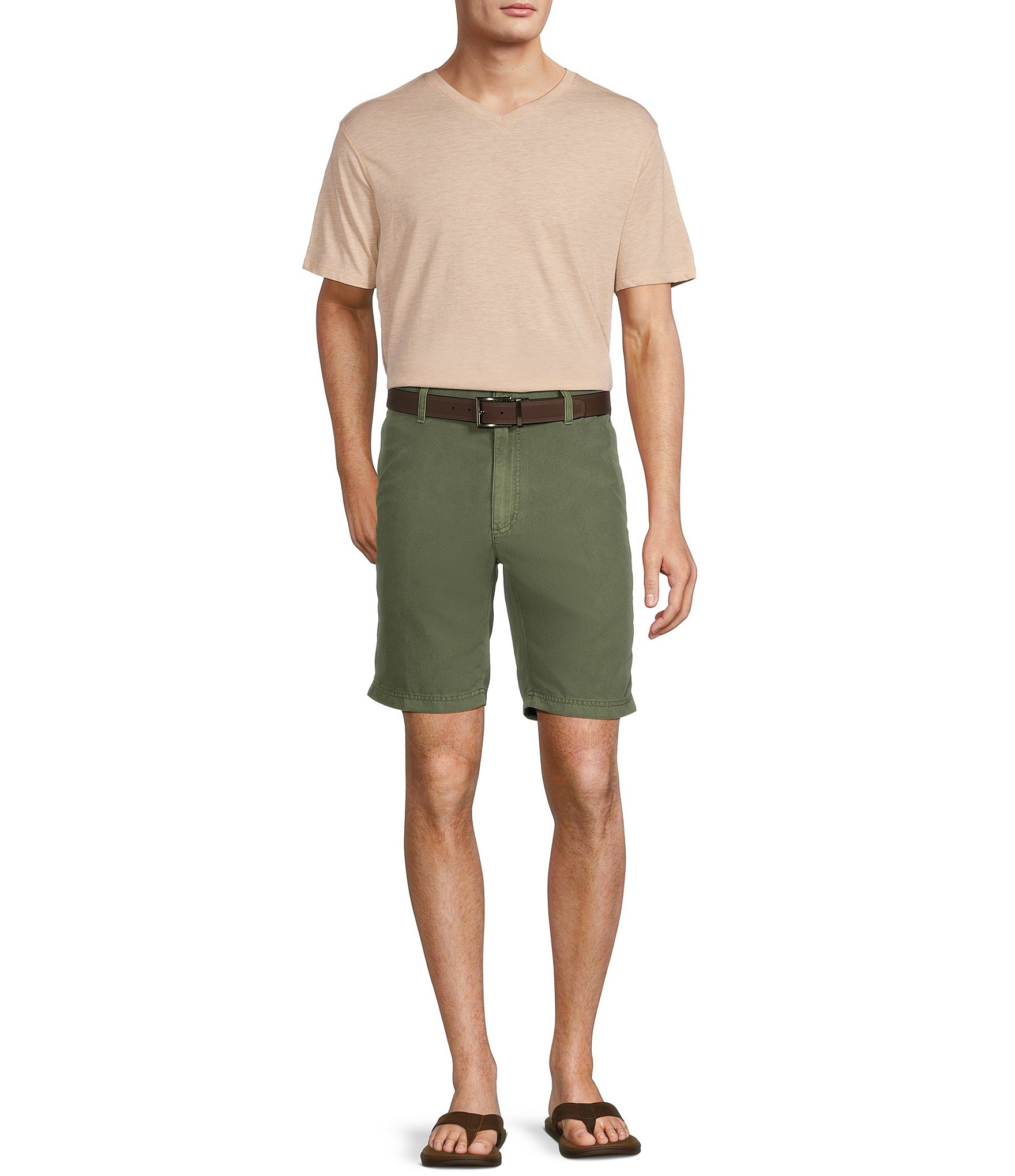 Roundtree & Yorke Casuals Flat Front Straight Fit Tech Pocket 9#double; Inseam Shorts