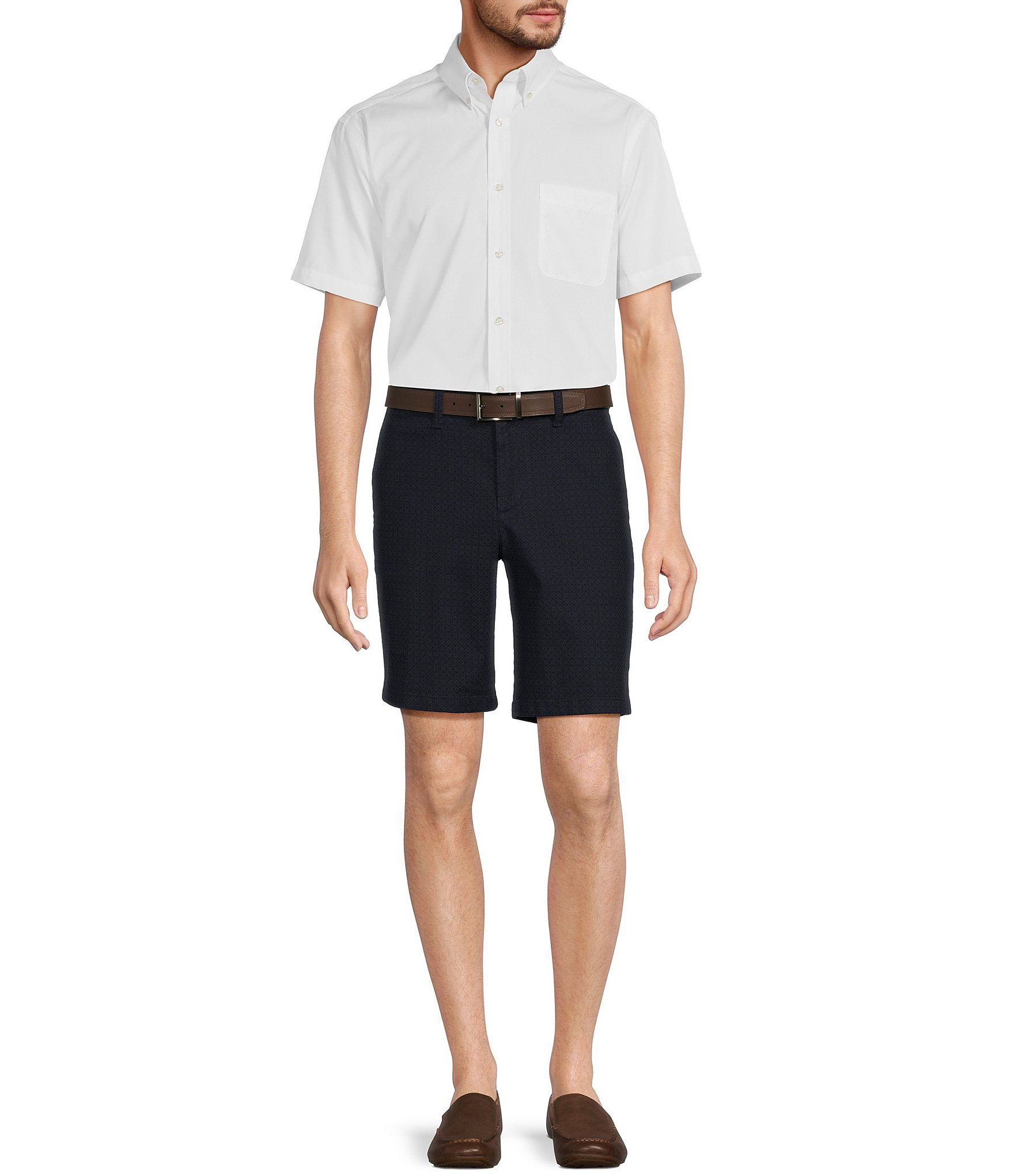 Roundtree & Yorke Casuals Flat Front Straight Fit Tonal Geo Printed 9#double; Inseam Shorts