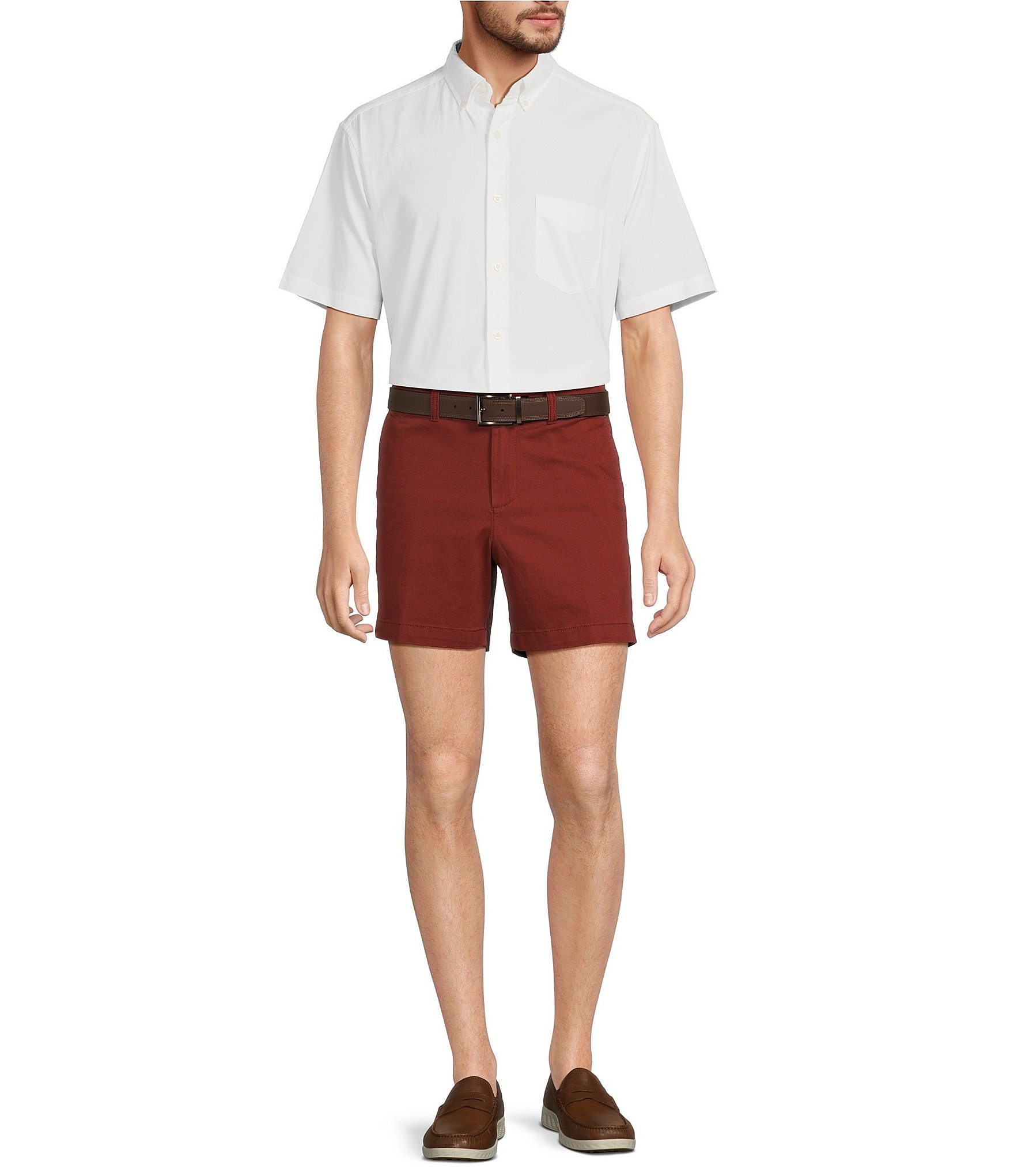 Roundtree & Yorke Casuals Straight Fit Flat Front Washed 5#double; Chino Shorts