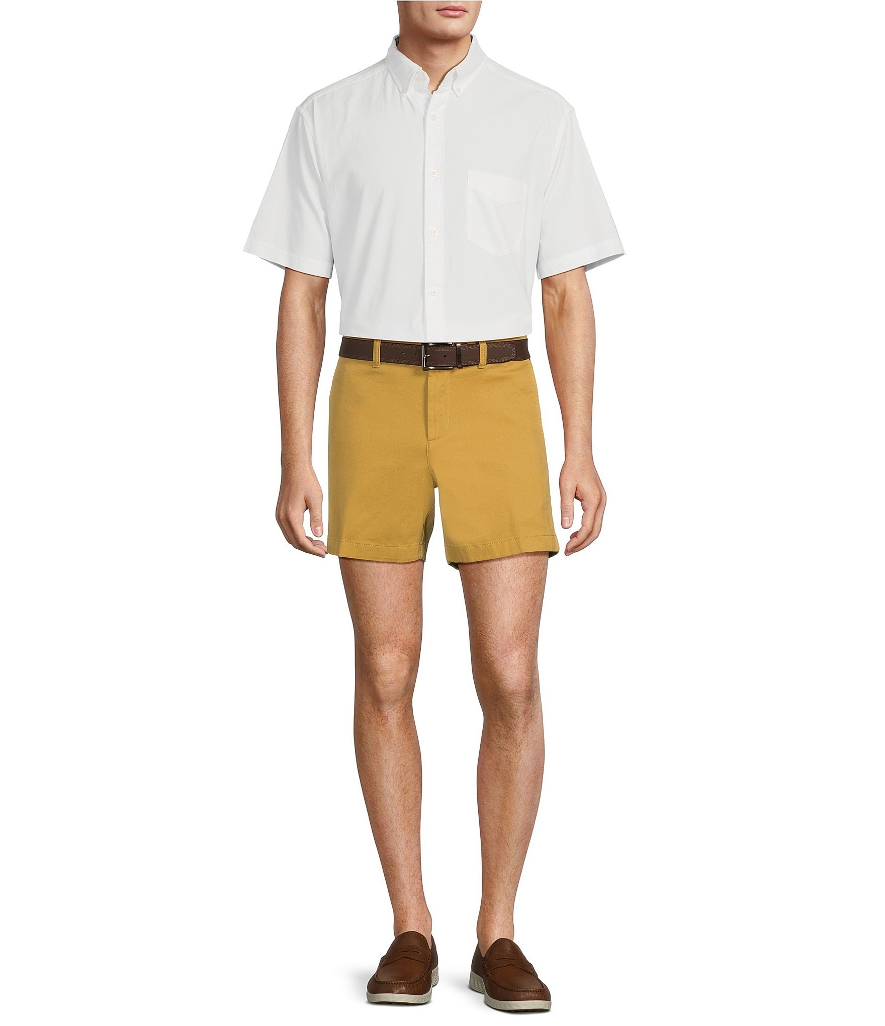 Roundtree & Yorke Casuals Straight Fit Flat Front Washed 5#double; Chino Shorts