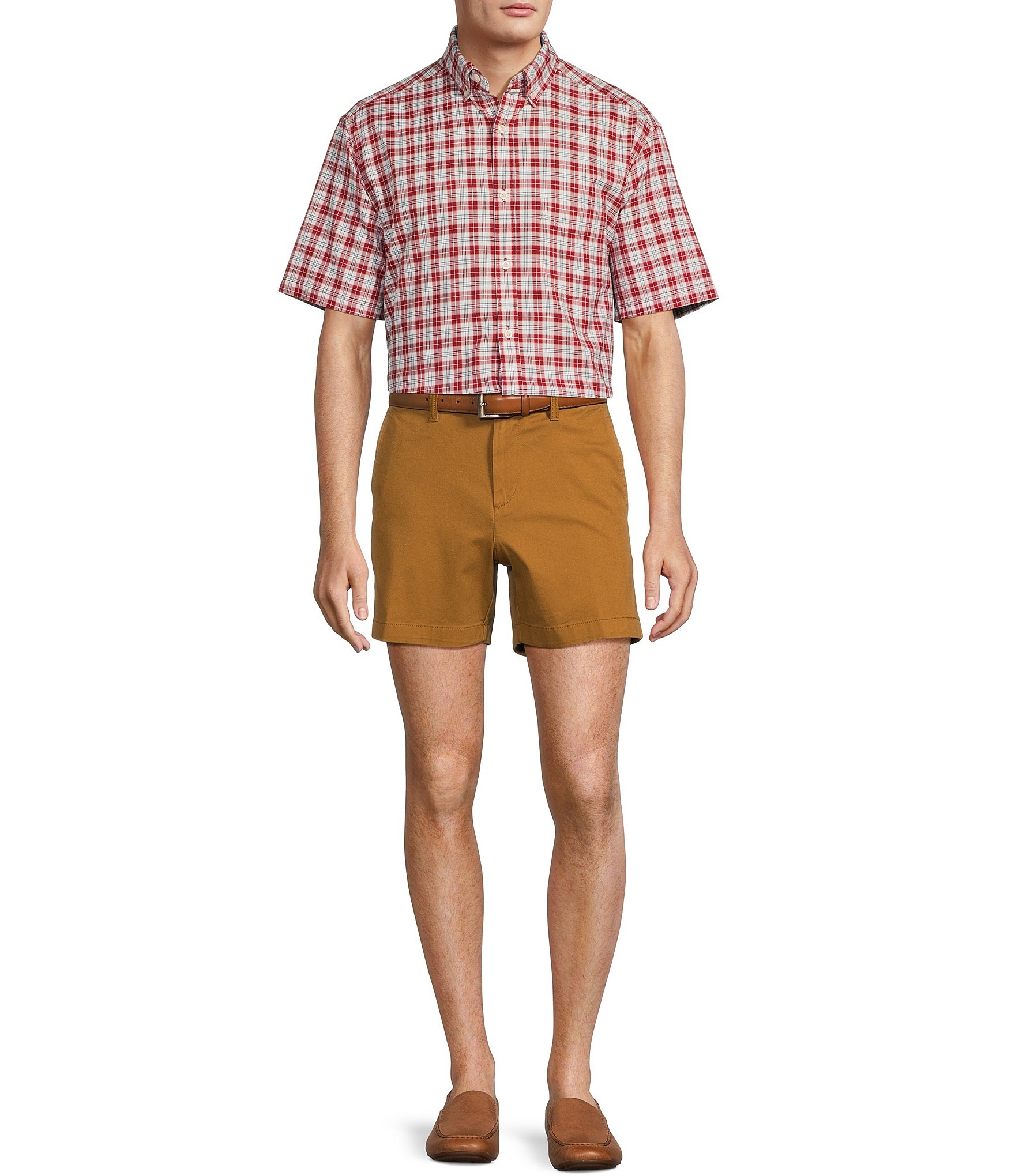 Roundtree & Yorke Casuals Straight Fit Flat Front Washed 5#double; Chino Shorts