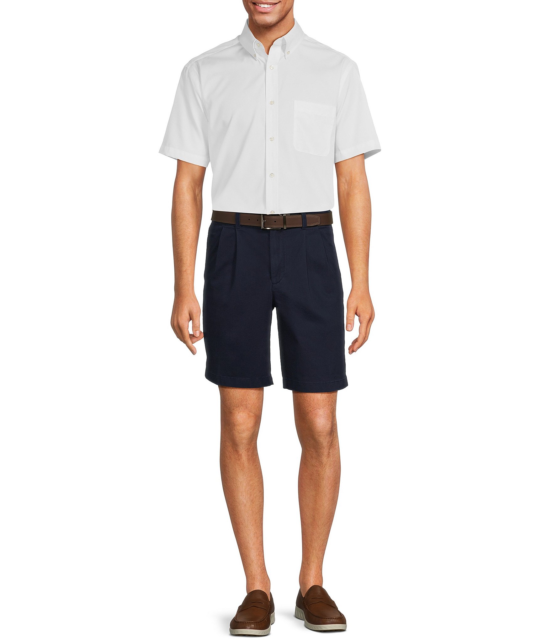 Roundtree & Yorke Casuals Stretch Fabric Classic Fit Pleated Washed 9#double; Chino Shorts